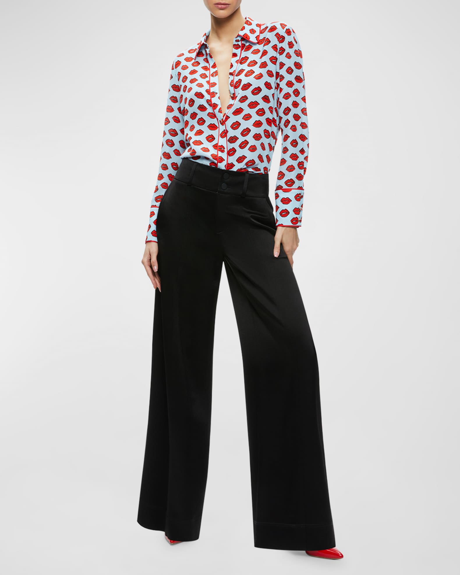 Willa Staceface Silk Button-Front Shirt