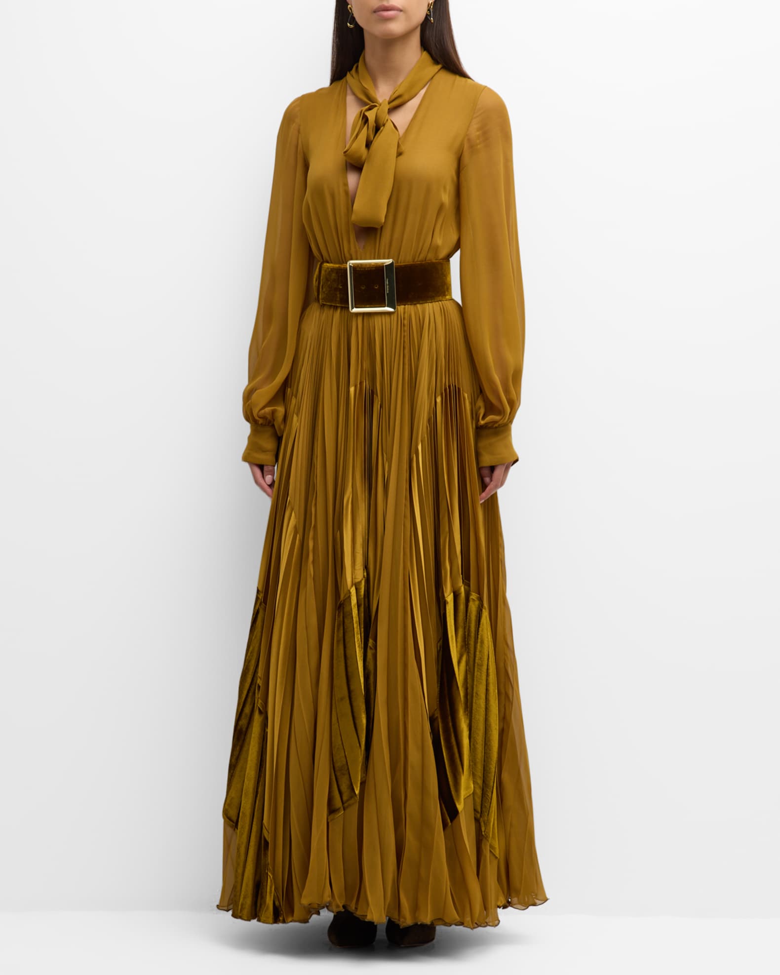 plunging neck tie dye print belted maxi dress