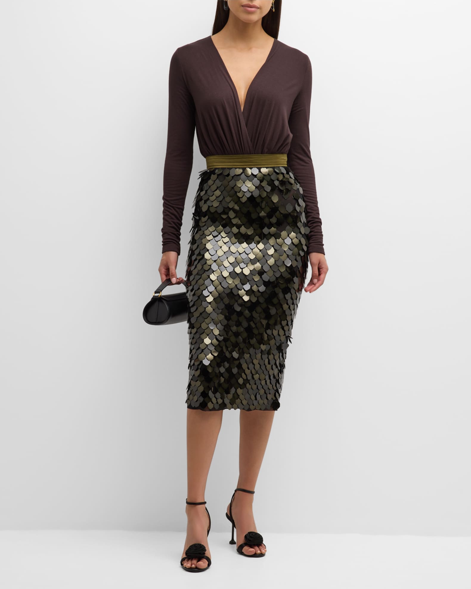 Sergio Hudson Disc Sequin Midi Pencil Skirt | Neiman Marcus