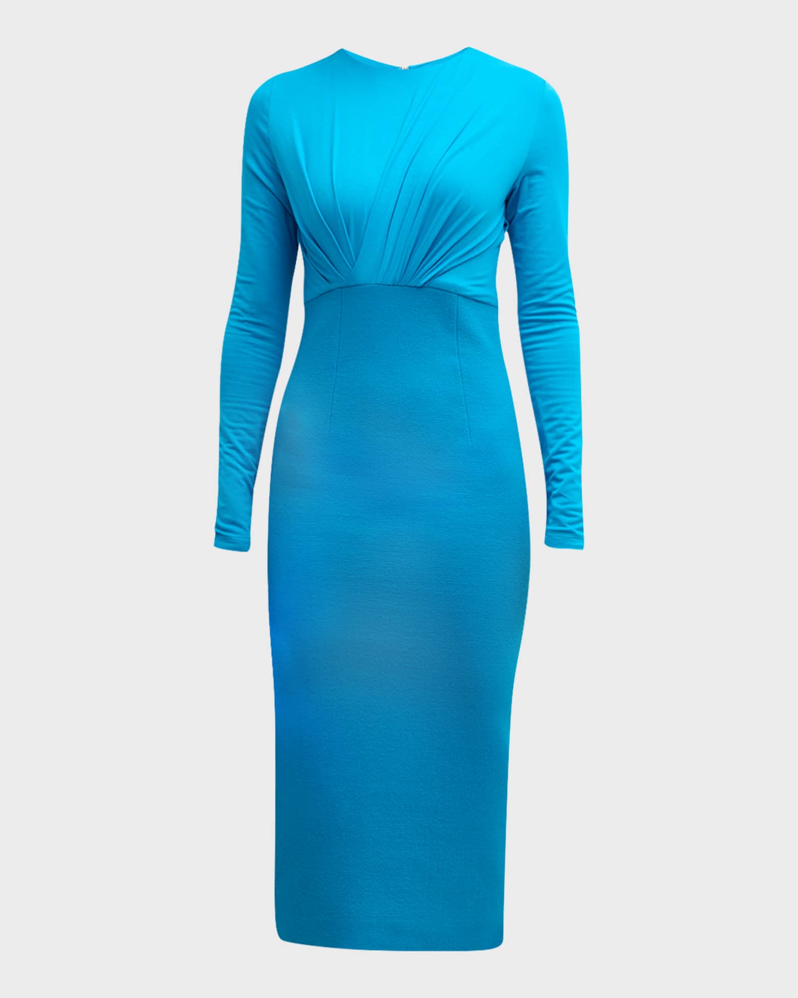 Sergio Hudson Ruched Empire-Waist long-Sleeve Midi Dress | Neiman Marcus