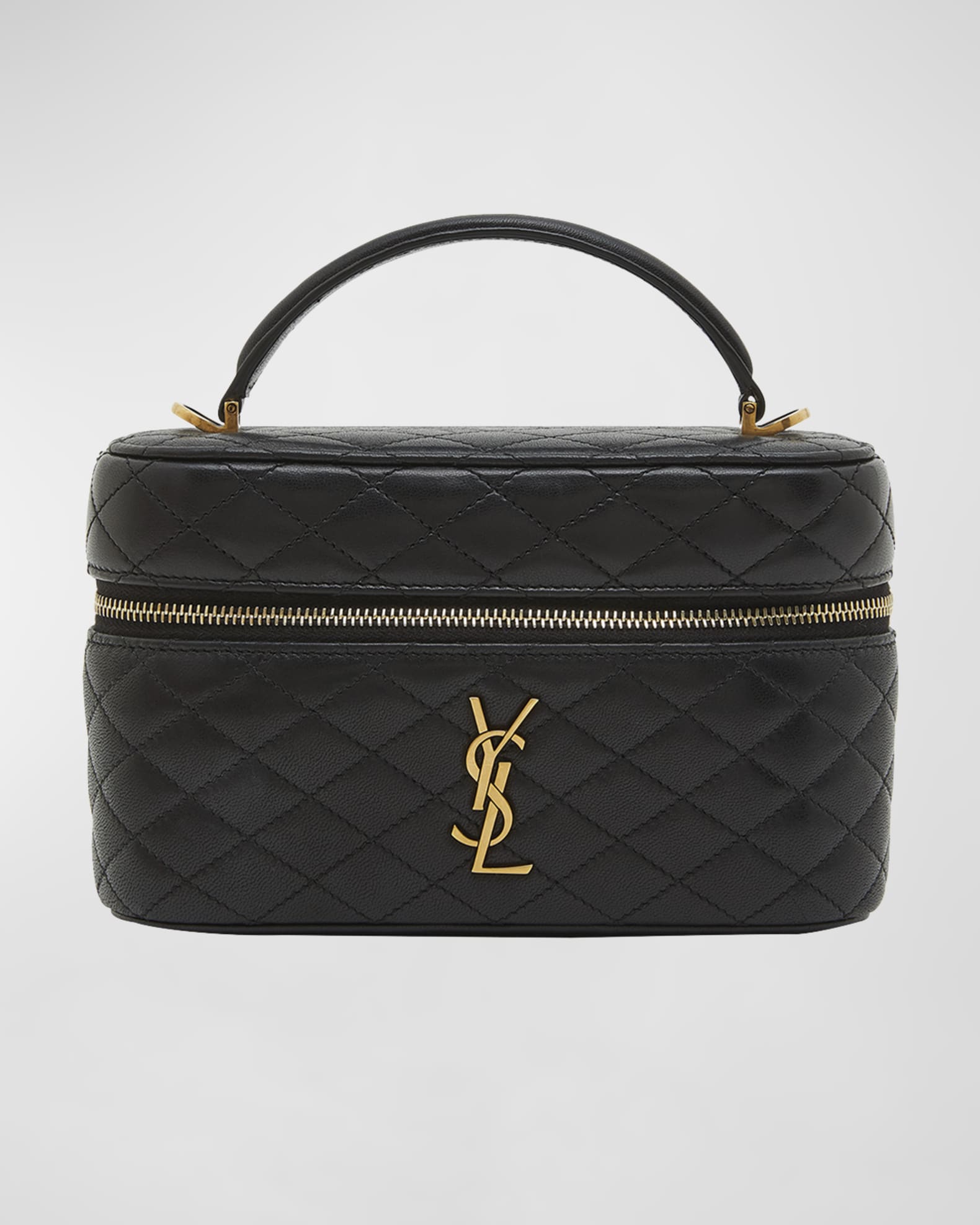 Gabby Mini Vanity Case in Quilted Leather with Gold Hardware 0