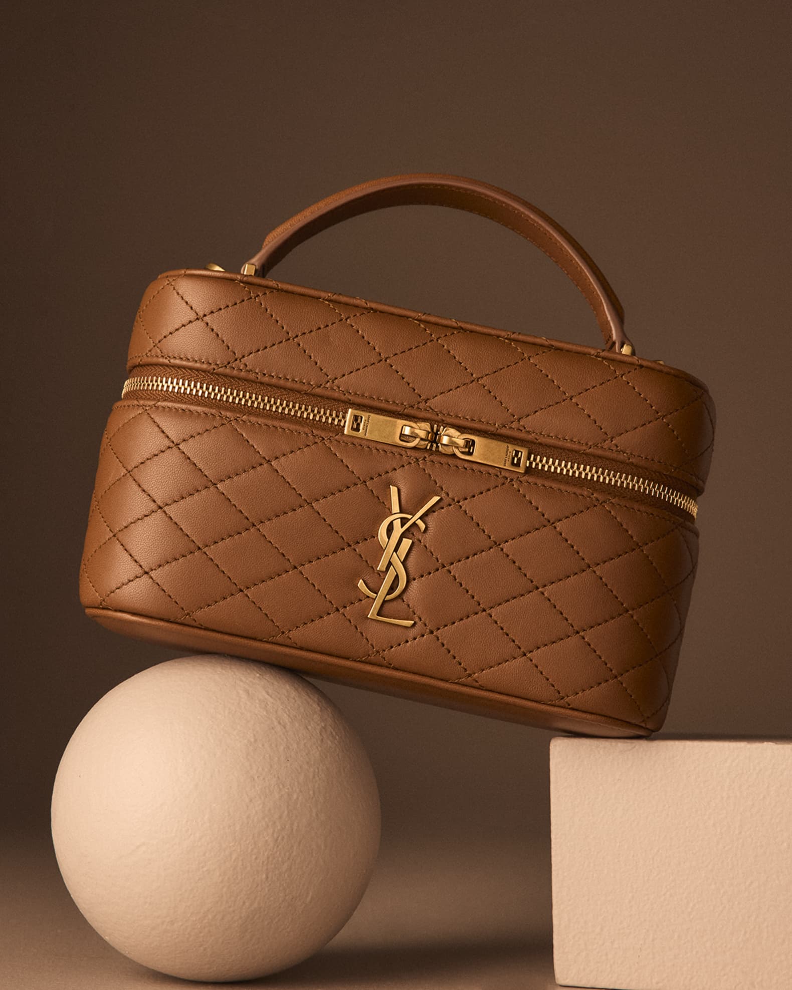 Gabby Mini Vanity Case in Quilted Leather with Gold Hardware 1