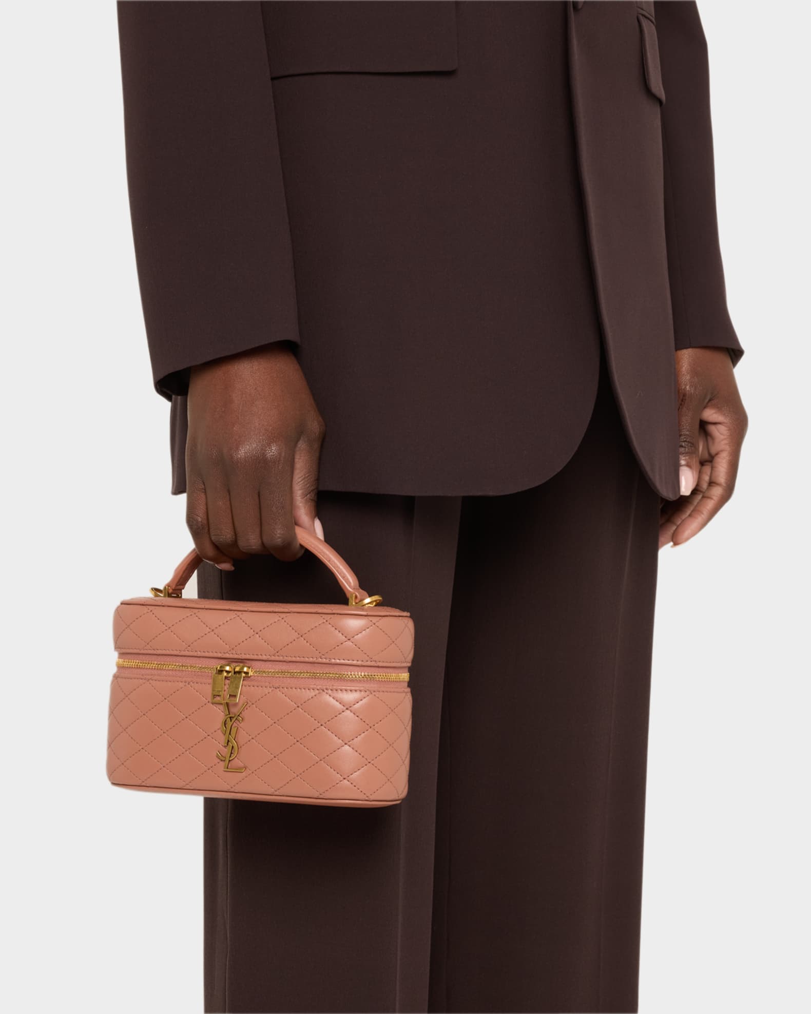 Gabby Mini Vanity Case in Quilted Leather with Gold Hardware 1