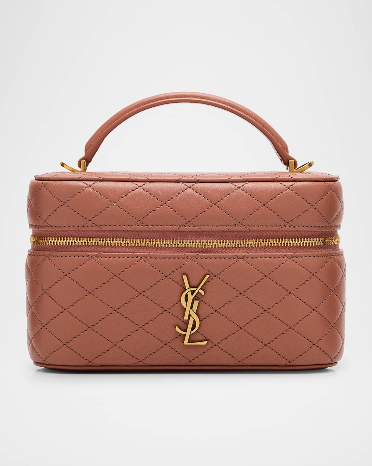 Gabby Mini Vanity Case in Quilted Leather with Gold Hardware 0