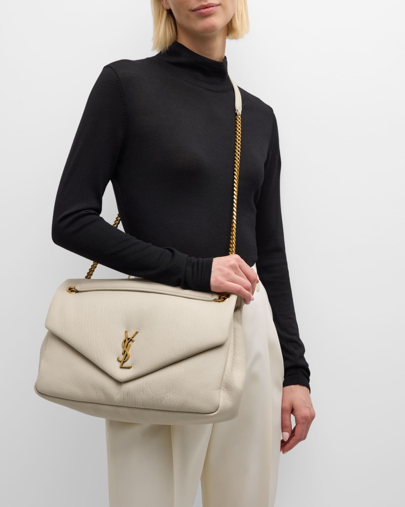 Saint Laurent Calypso Large YSL Shoulder Bag in Leather