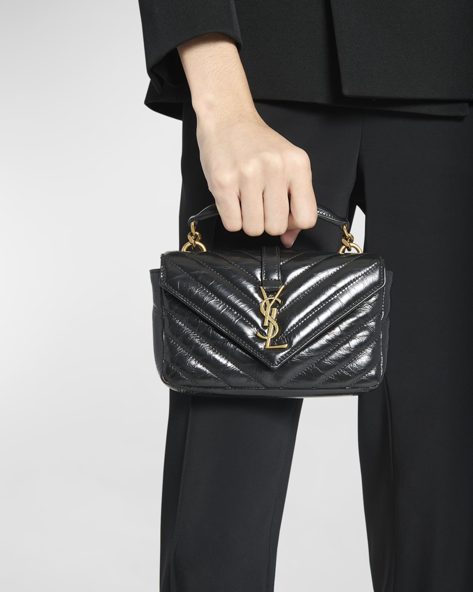 Saint Laurent College Mini Leather Shoulder Bag Black