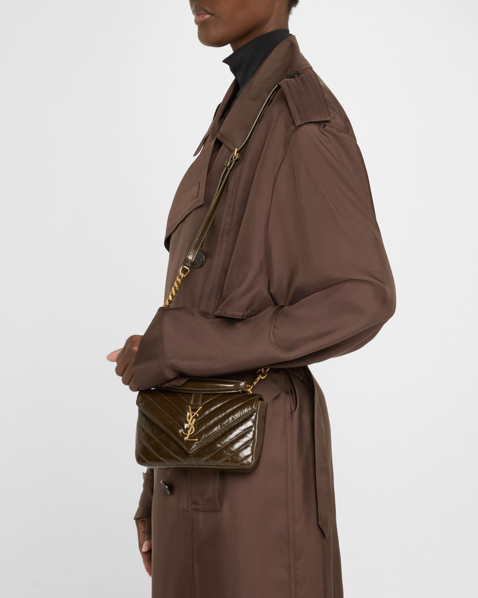 Saint Laurent College Mini YSL Quilted Crossbody Bag