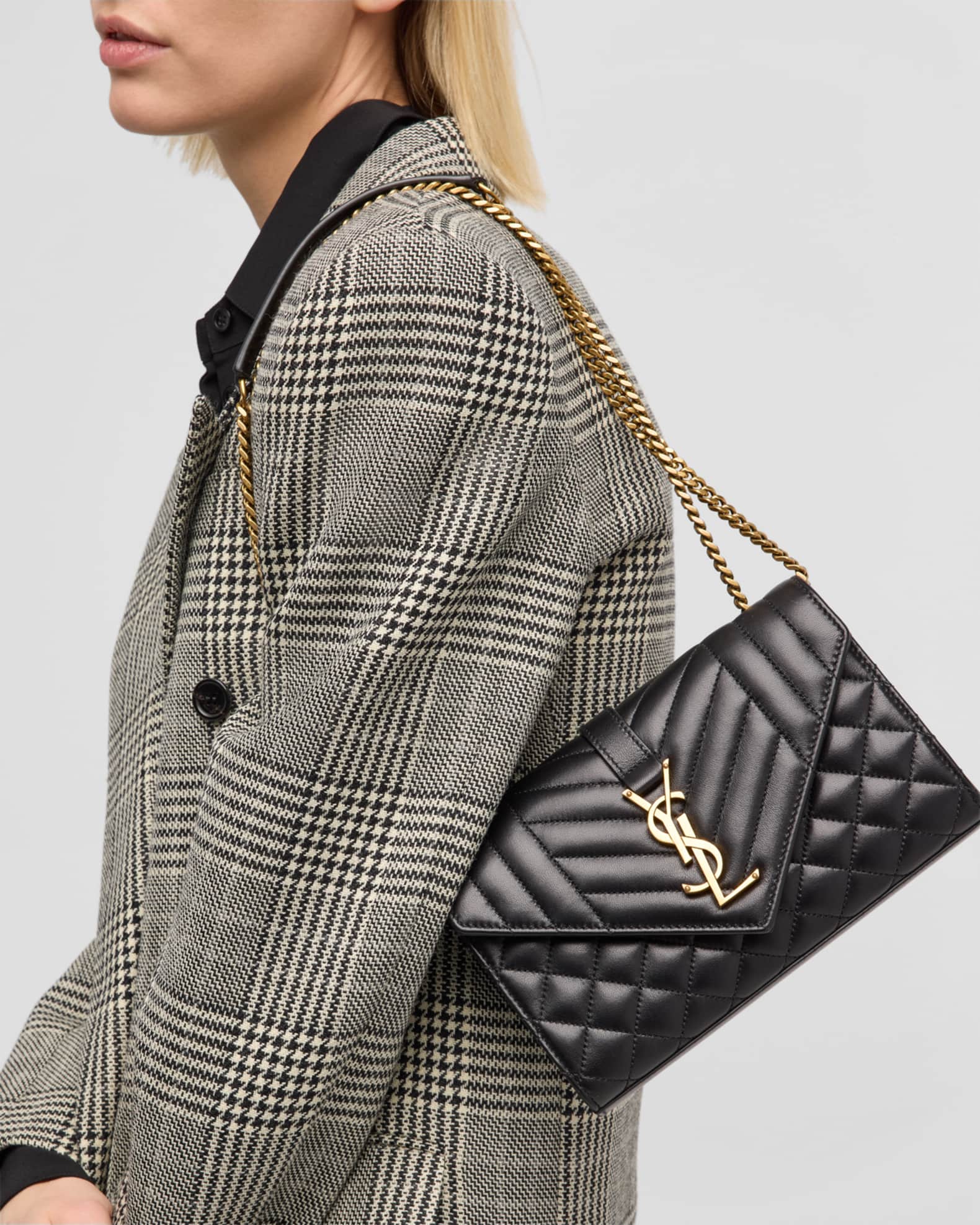Envelope Triquilt Small YSL Shoulder Bag in Smooth Leather