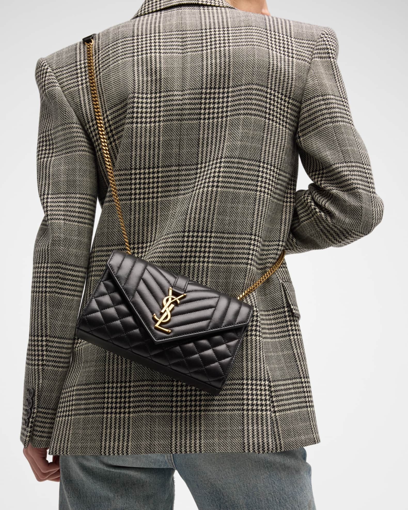 Saint Laurent Envelope Triquilt Small YSL Shoulder Bag in Smooth