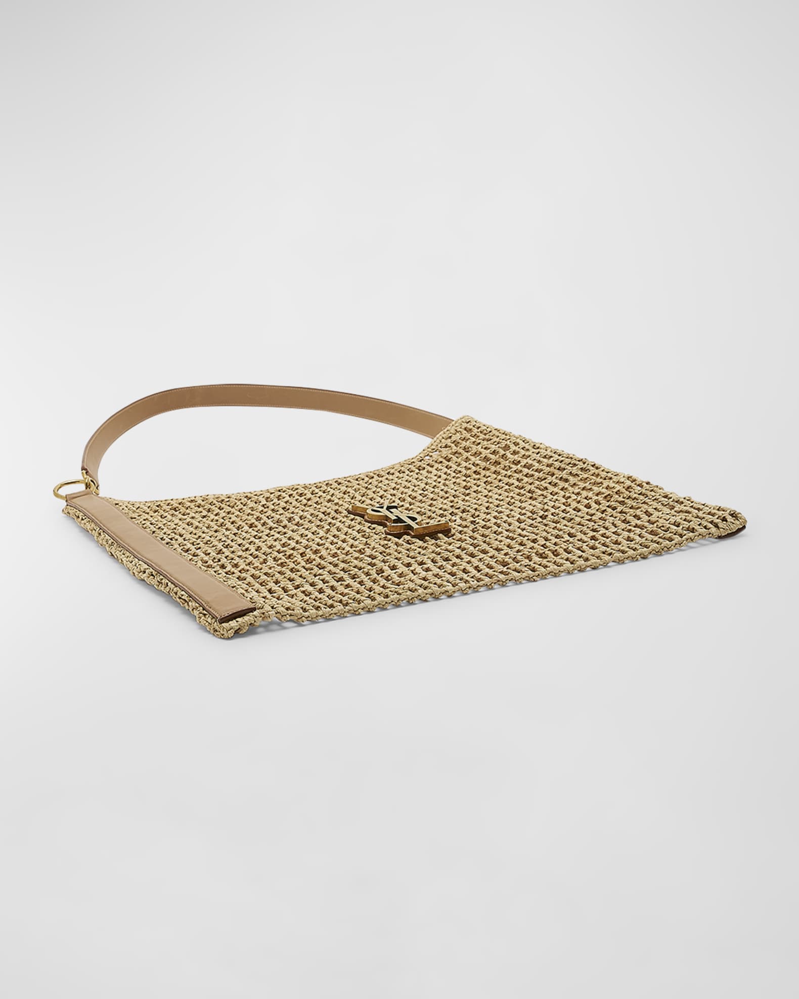 Oxalis YSL Monogram Shoulder Bag in Raffia with Bronze Hardware