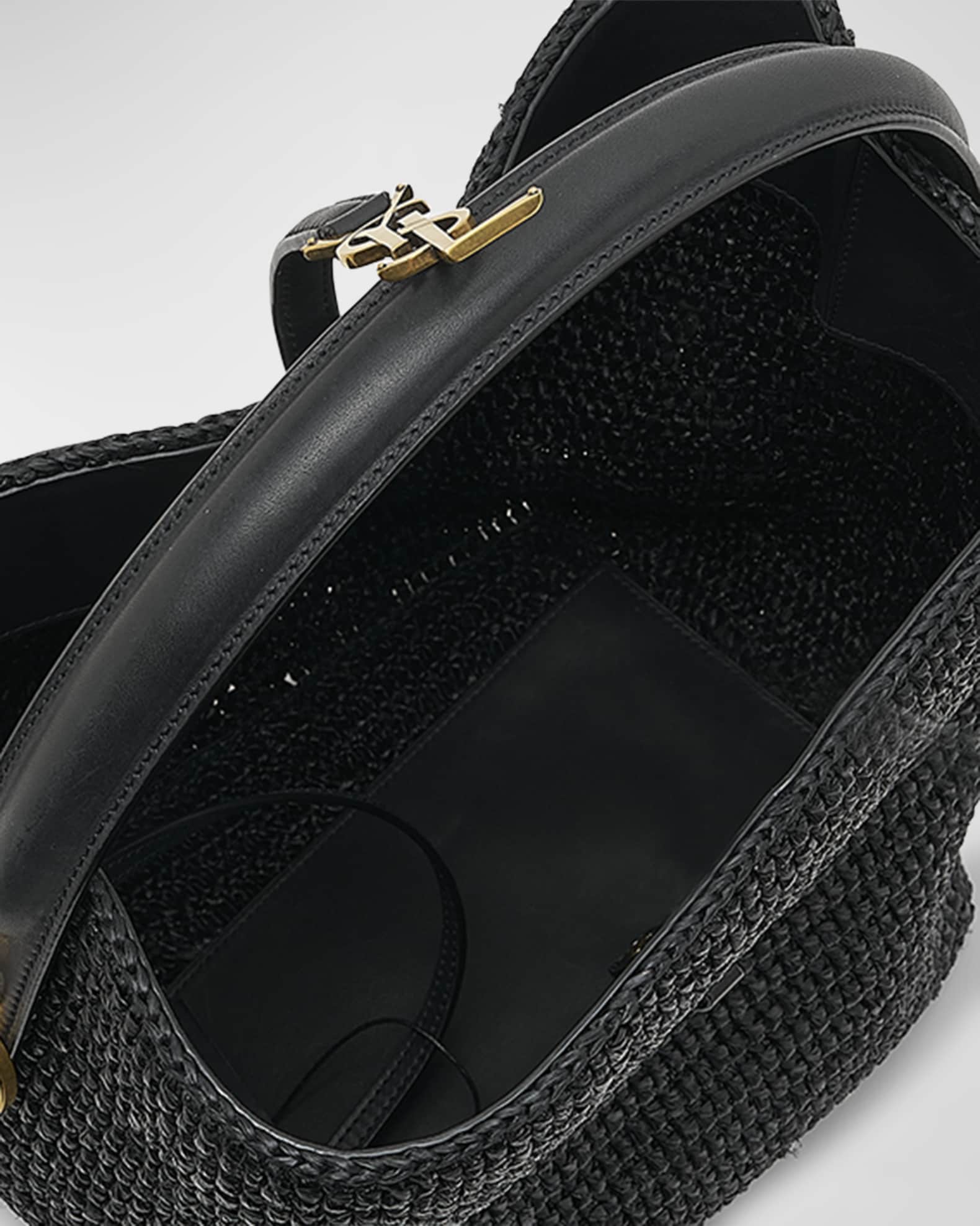 ショルダーバッグ・ポシェット SAINT LAURENT Black Raffia Le 37 Bucket Bag SAINT LAURENT Le 37 leather-trimmed raffia bucket bag | NET