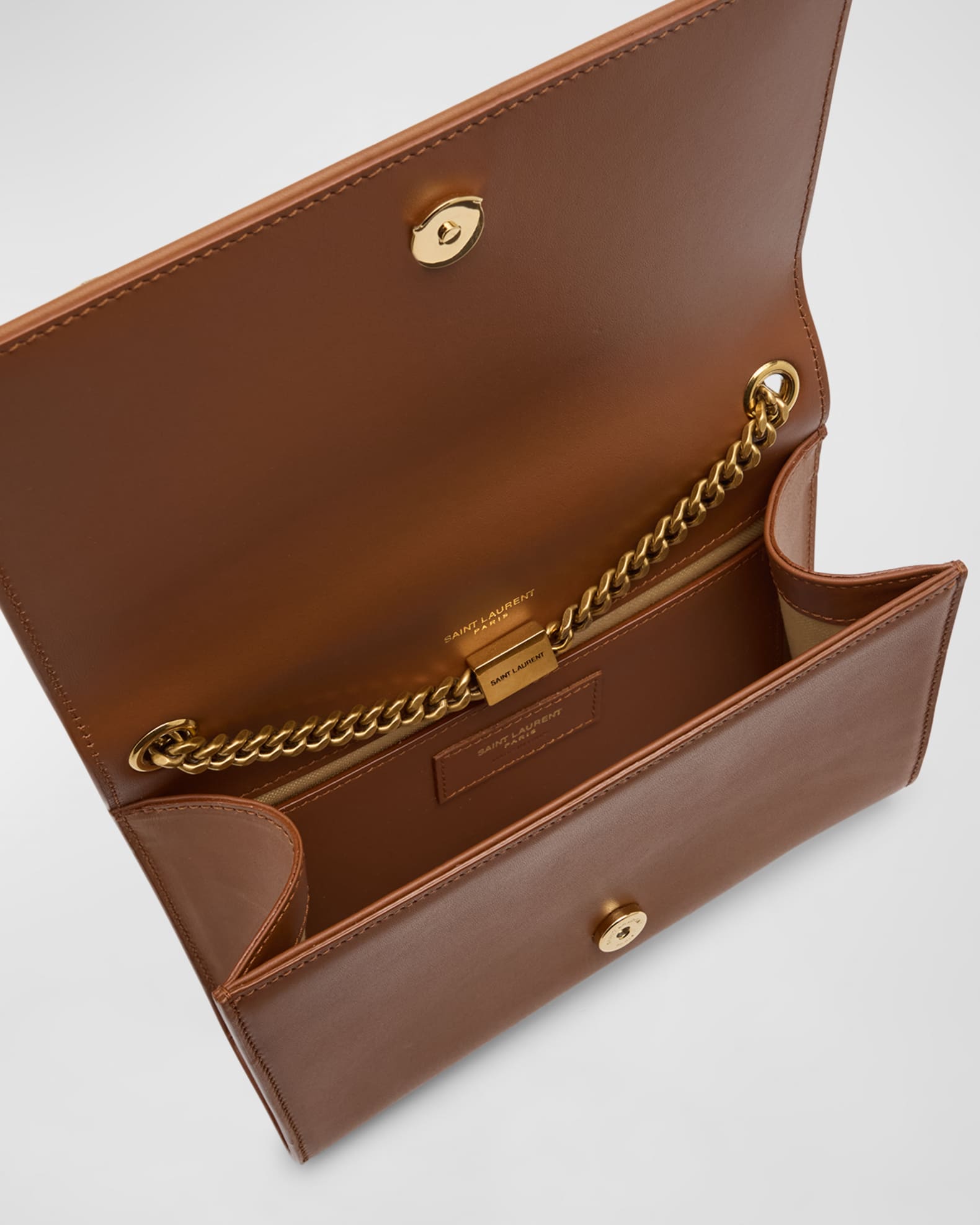 Saint Laurent Kate Small YSL Wallet on Chain in Linen and