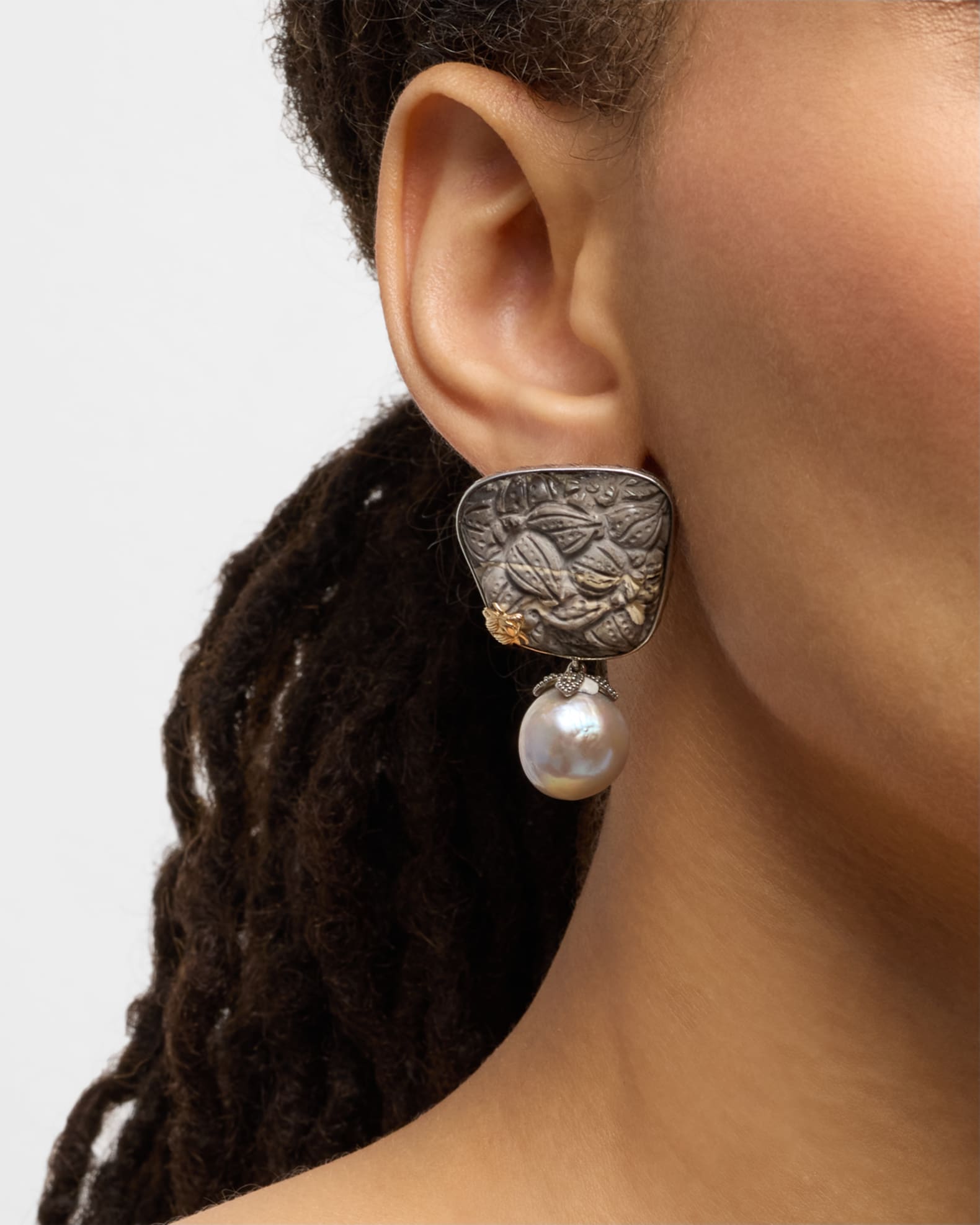 Hand Carved Opal and Baroque Pearl Earrings 1