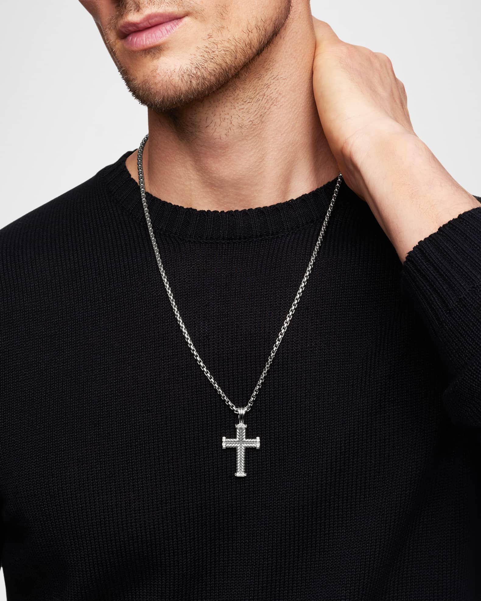 Men's Chevron Cross Pendant in Silver with Diamonds, 33.5mm 1