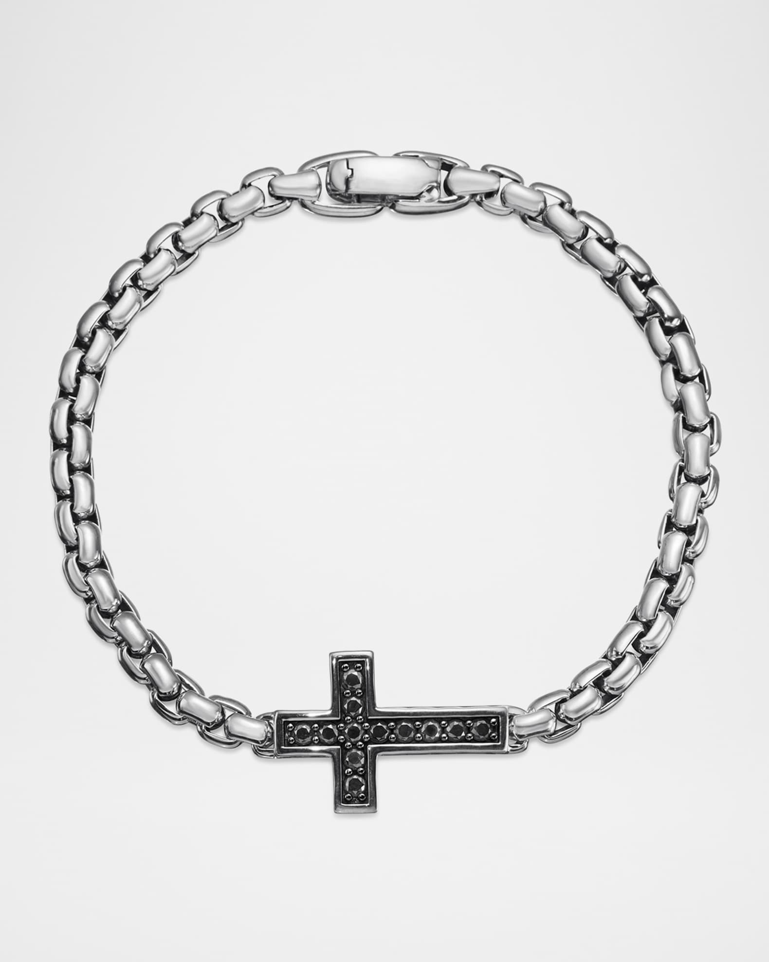 David Yurman Men's Pave Cross Bracelet in Silver with Black