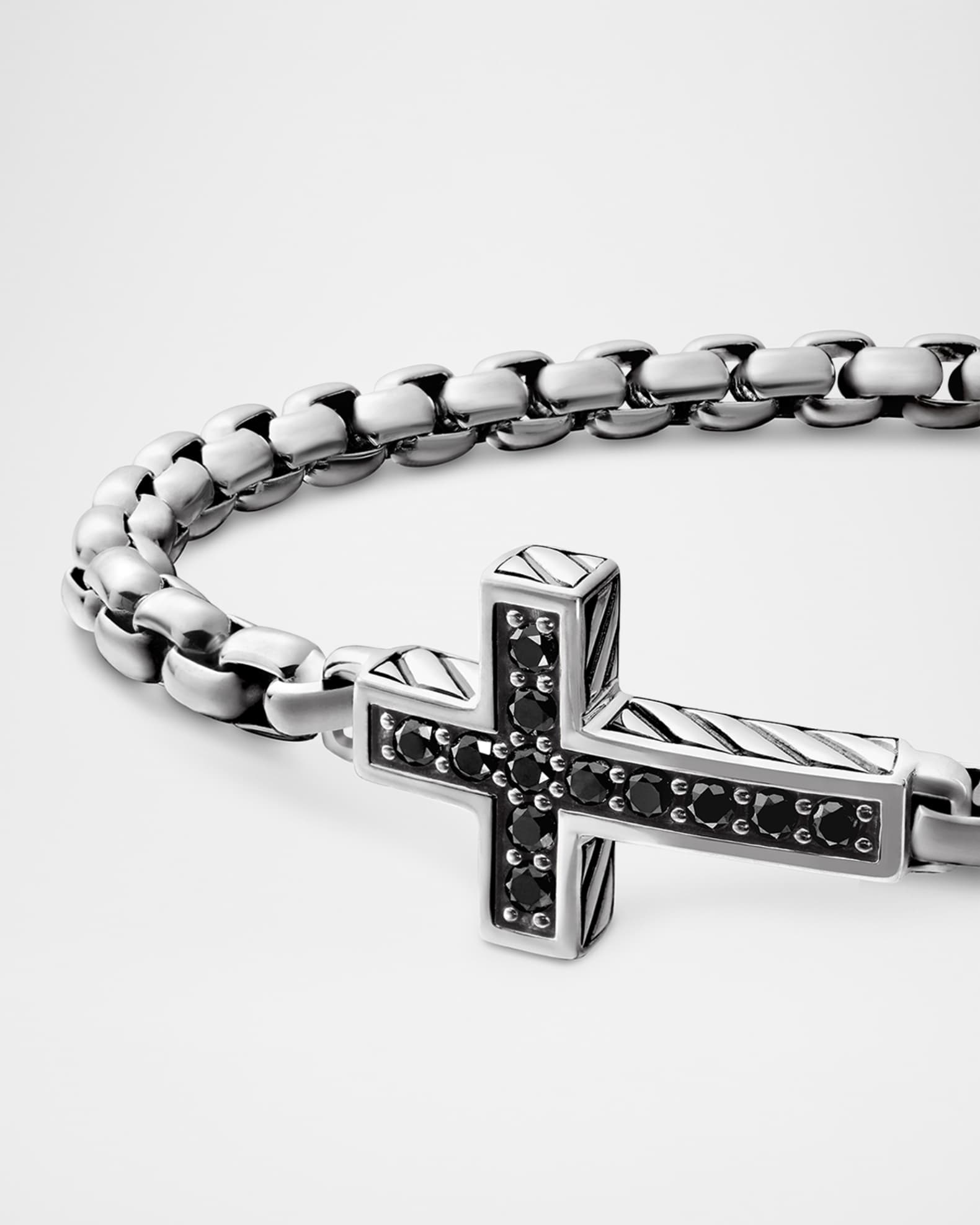David Yurman Men's Pave Cross Bracelet in Silver with Black