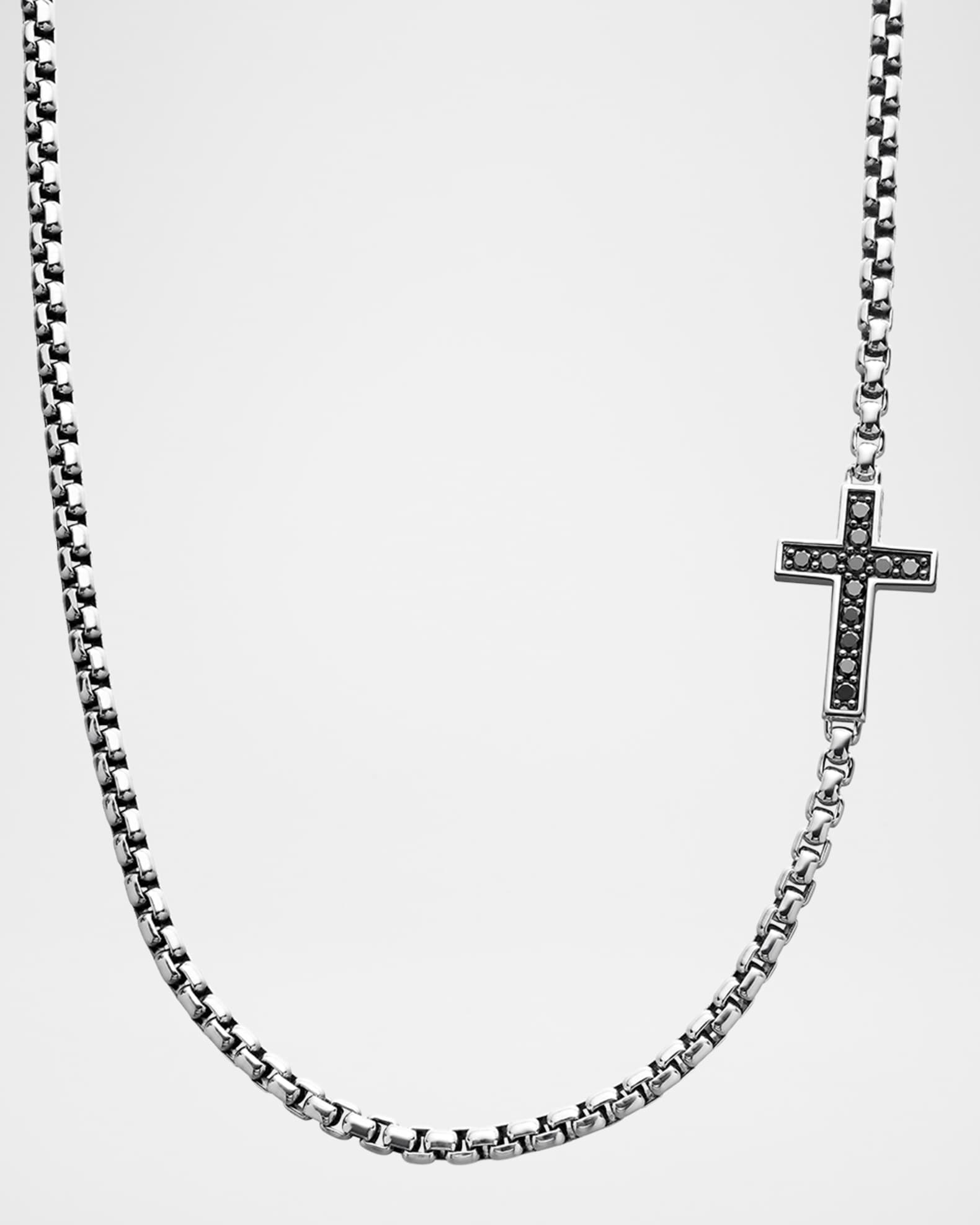 Men's Streamline Cross Station Necklace in Silver with Black Diamonds, 3.6mm, 20"L 0