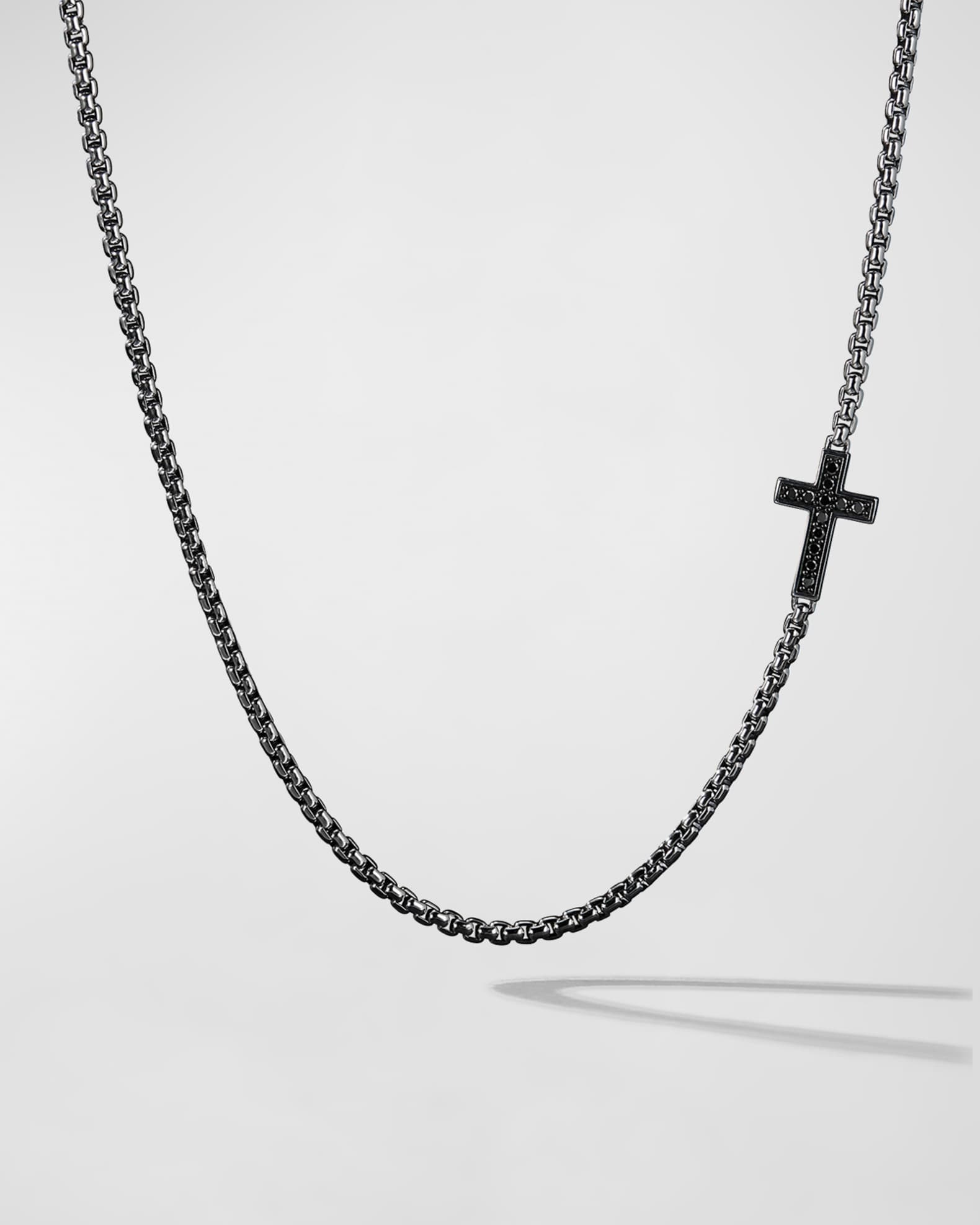 3.6mm Men's Streamline Cross Necklace with Black Diamonds in Silver 0
