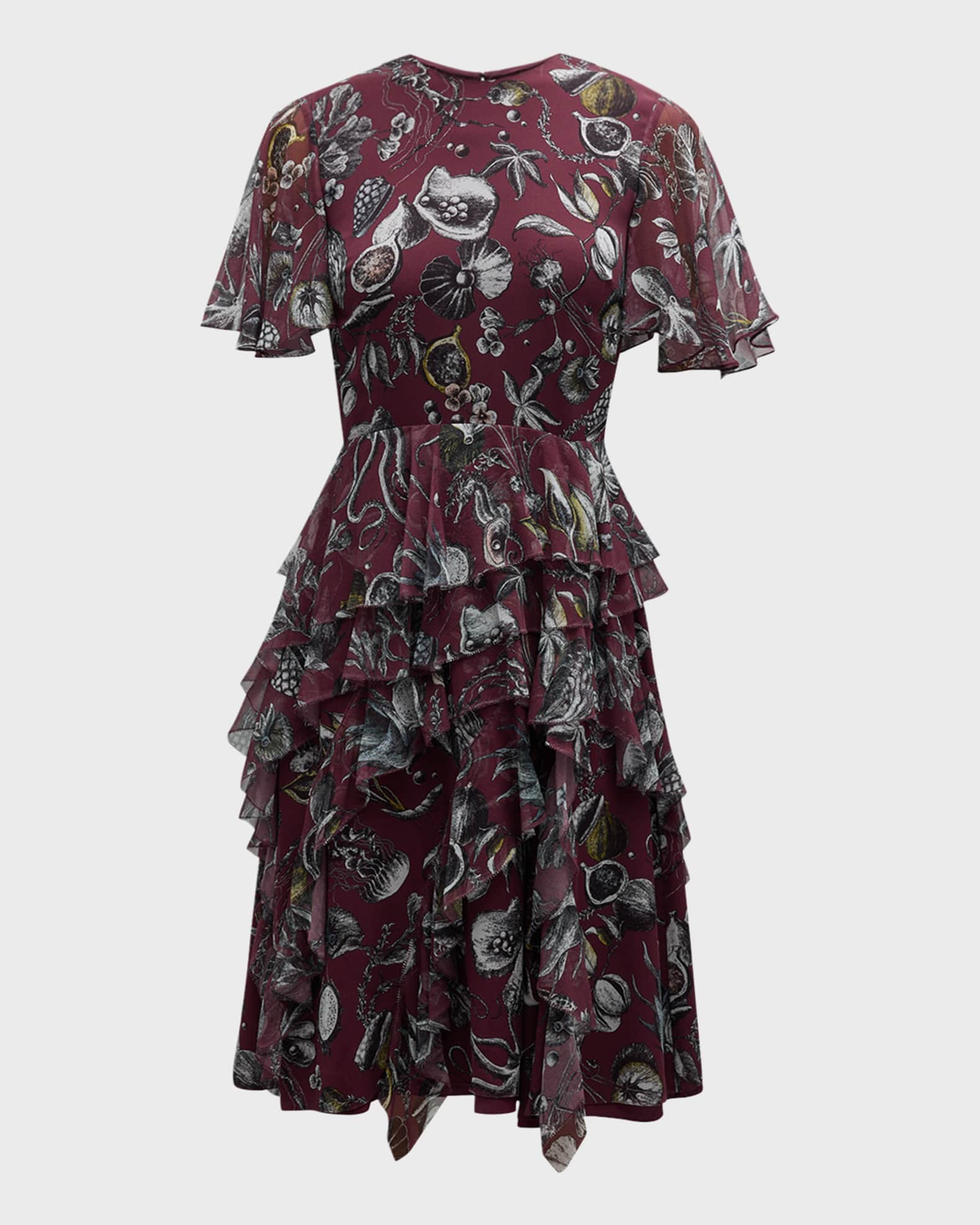 Jason Wu Collection Marine Print Chiffon Day Dress with Ruffle Detail