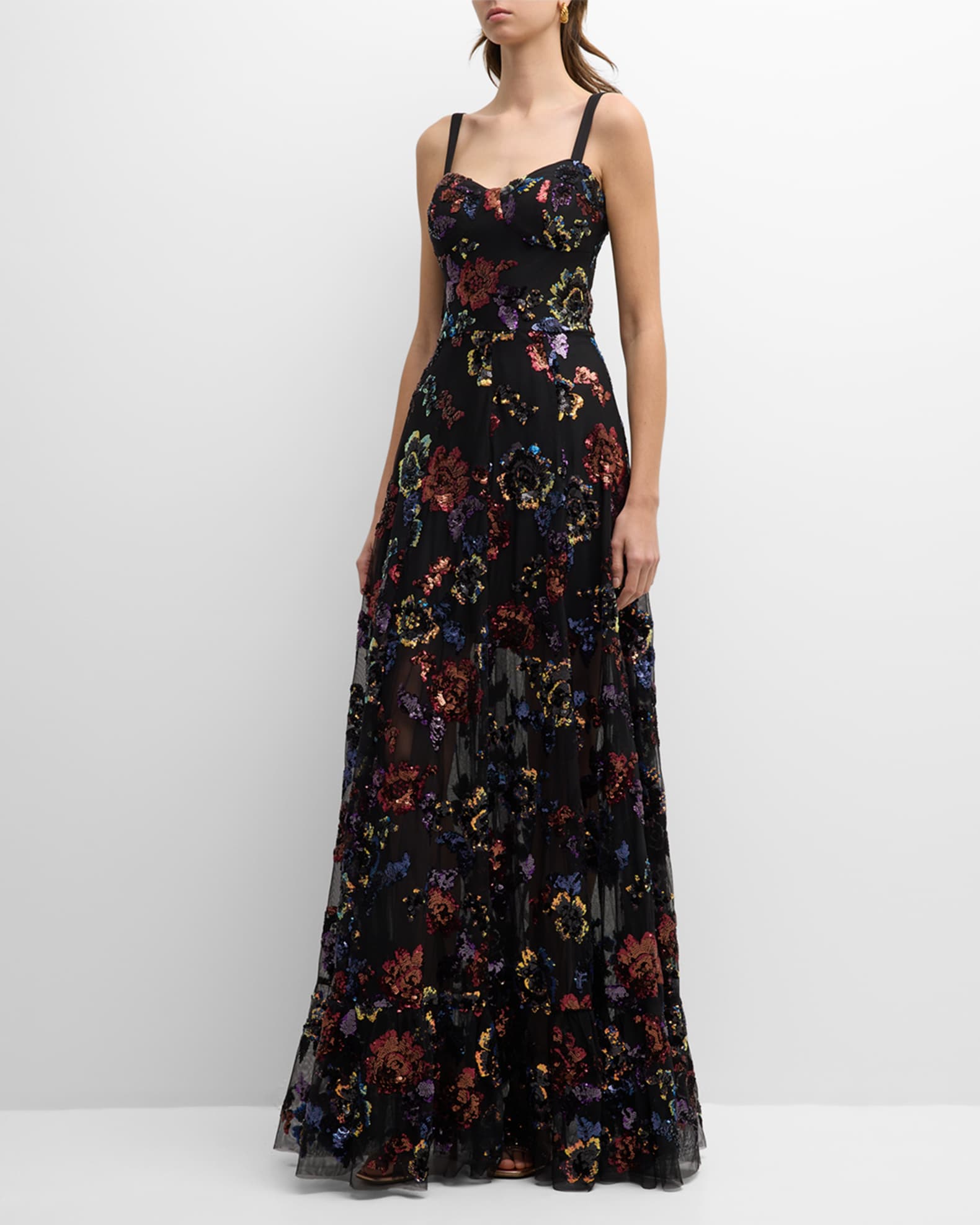 Dress the Population Black Label Anabel Floral Sequin Sweetheart Gown ...