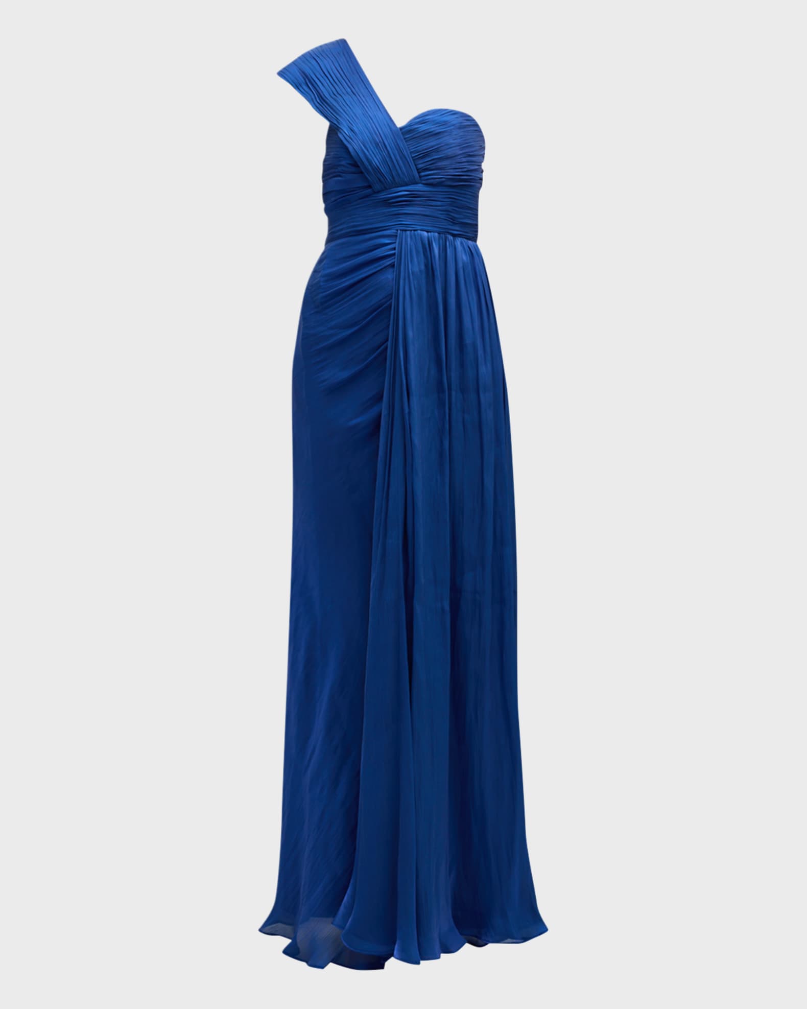 Pleated One-Shoulder Draped Gown 0