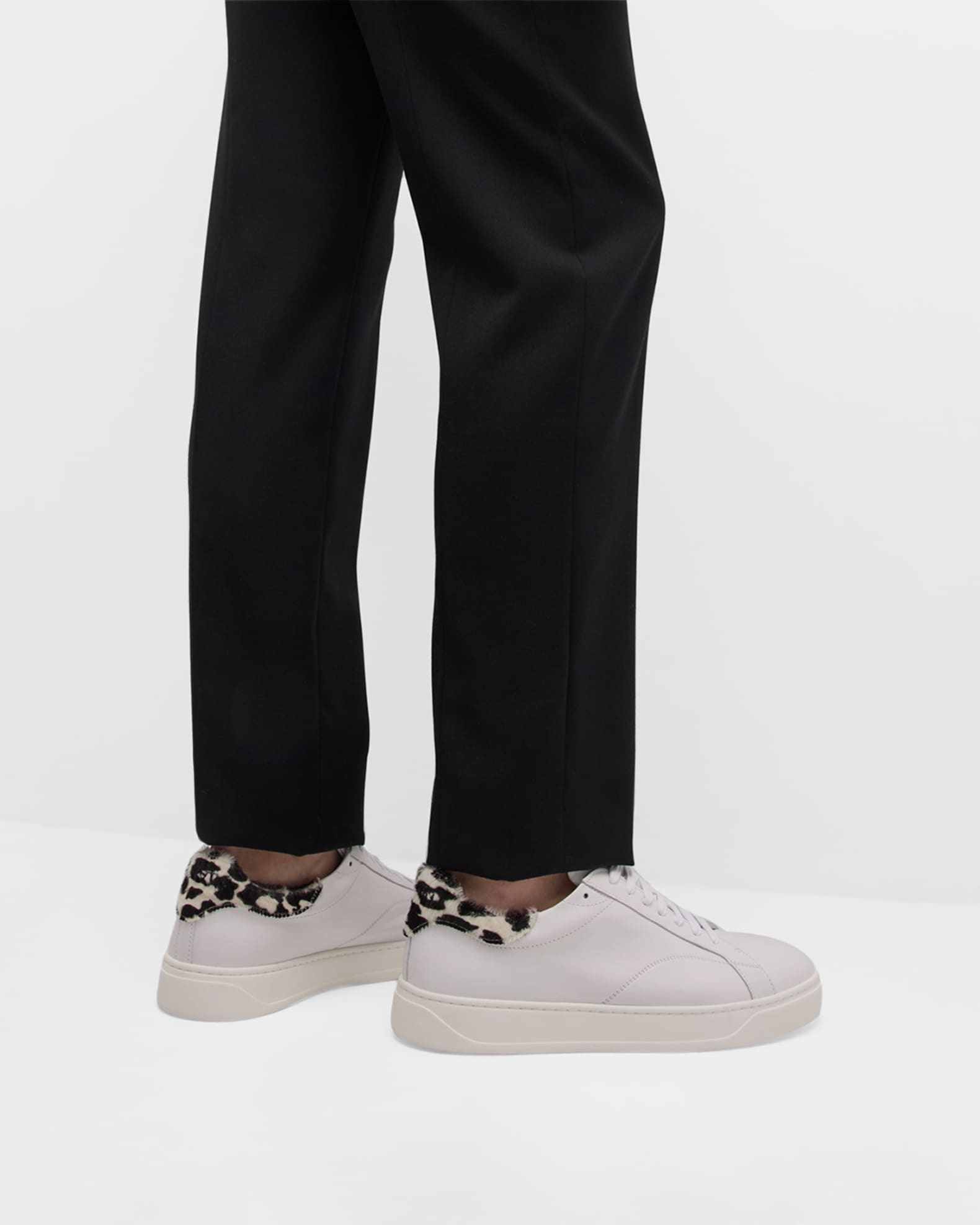 Men's DDB0 Leather and Calf Hair Low-Top Sneakers 1