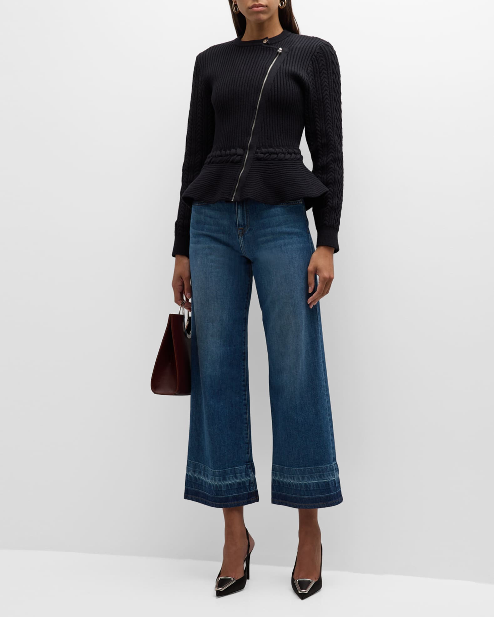 SIMKHAI Andi Mixed-Knit Cotton Peplum Jacket | Neiman Marcus