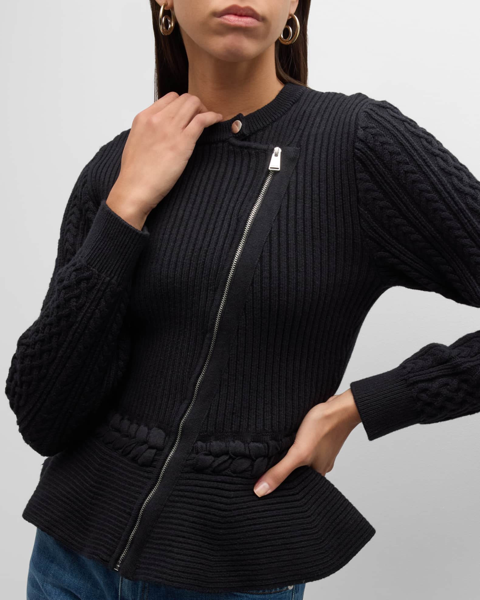 SIMKHAI Andi Mixed-Knit Cotton Peplum Jacket | Neiman Marcus