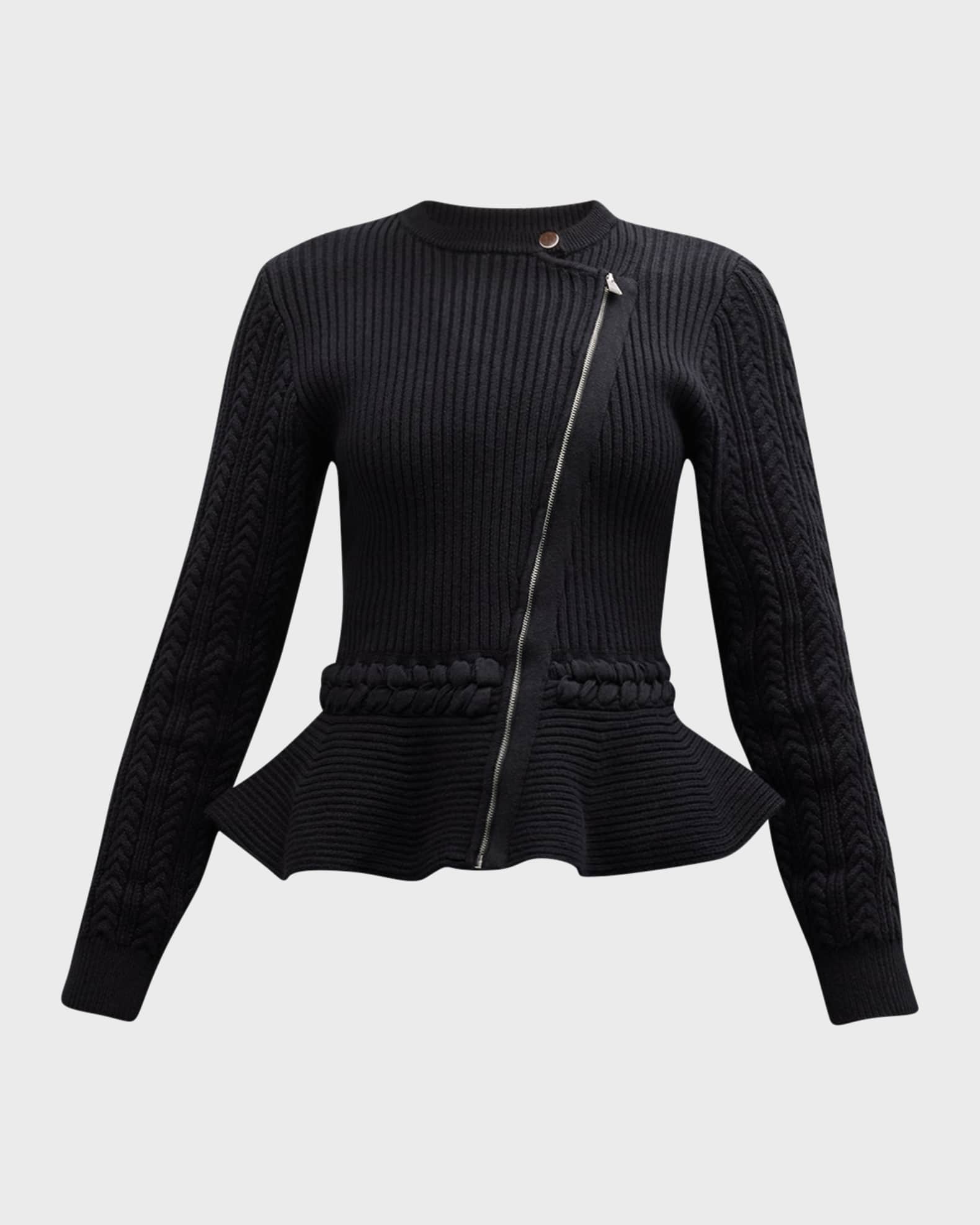 Andi Mixed-Knit Cotton Peplum Jacket 0