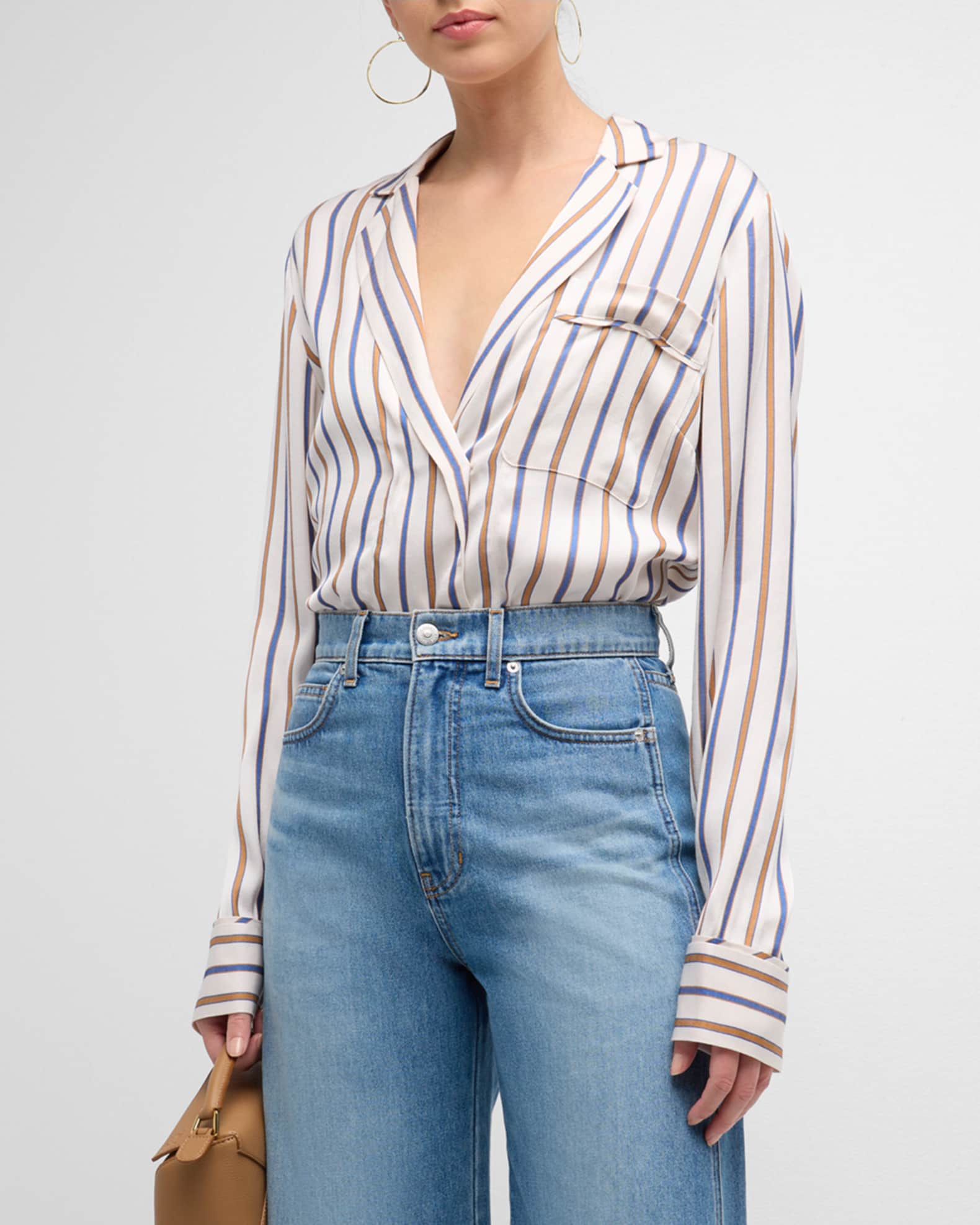Veronica Beard Lusanne Striped V-Neck Top