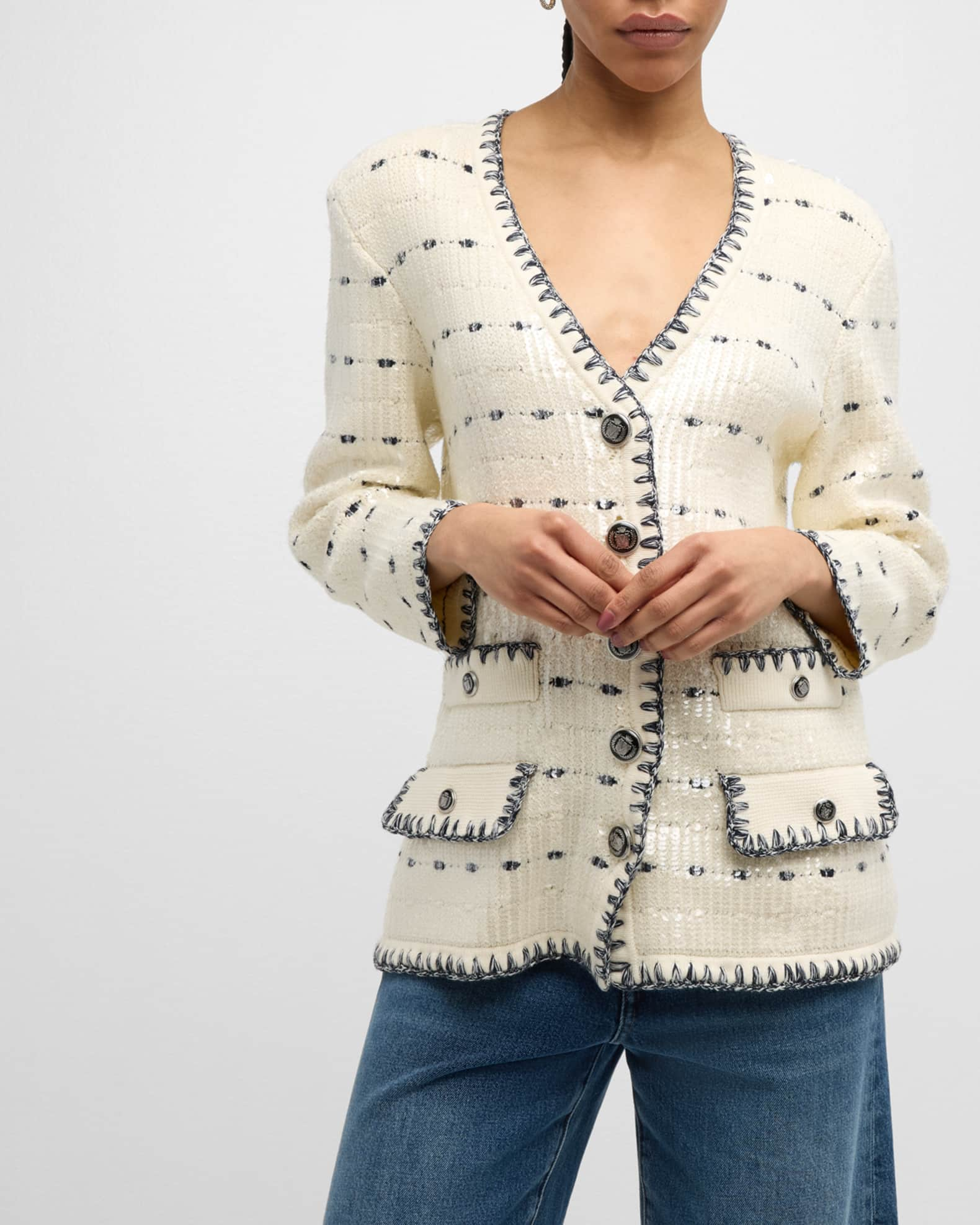 Veronica Beard Ceriani Sequin Knit Jacket Neiman Marcus