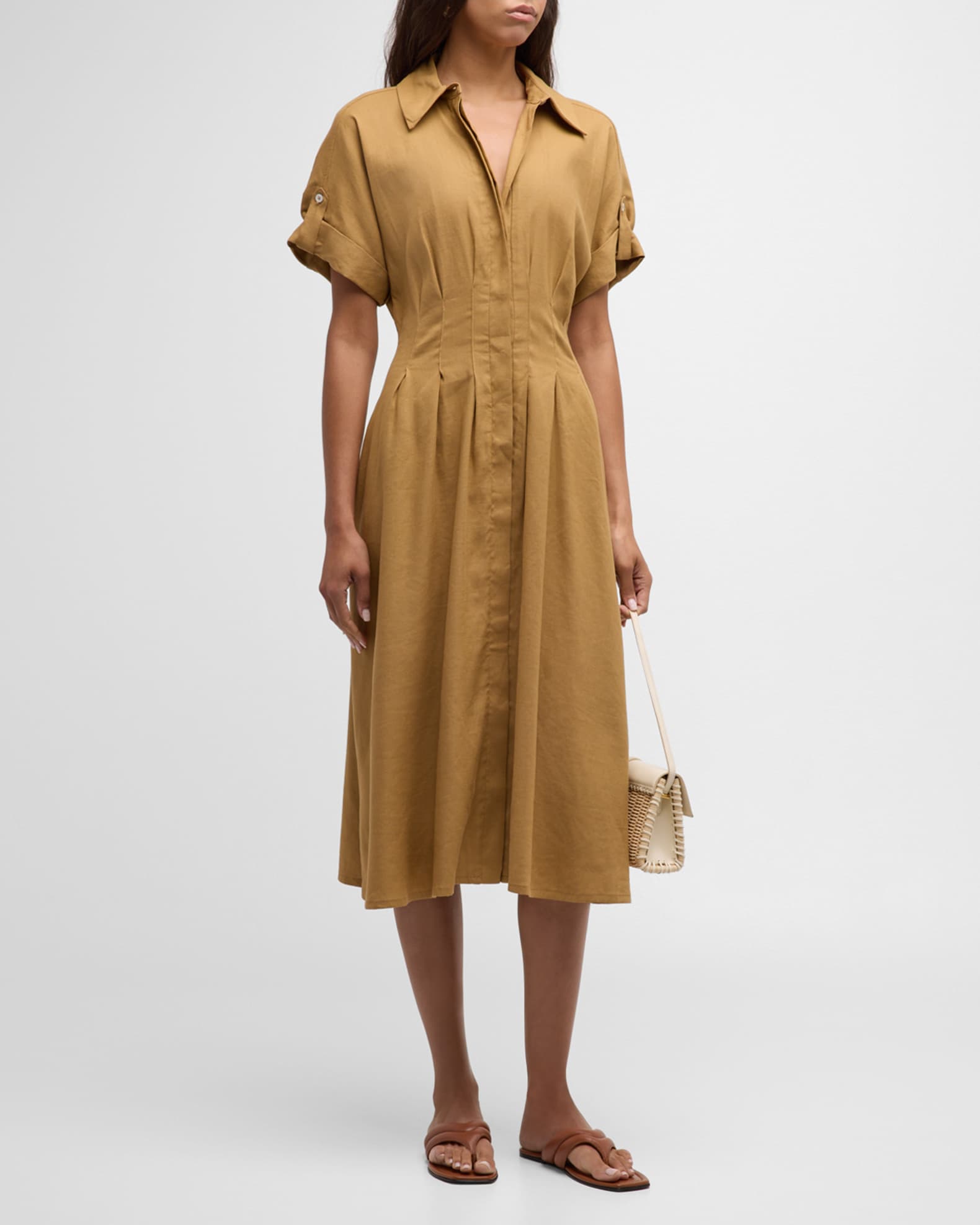 Adavi Waisted Button Front Midi Dress