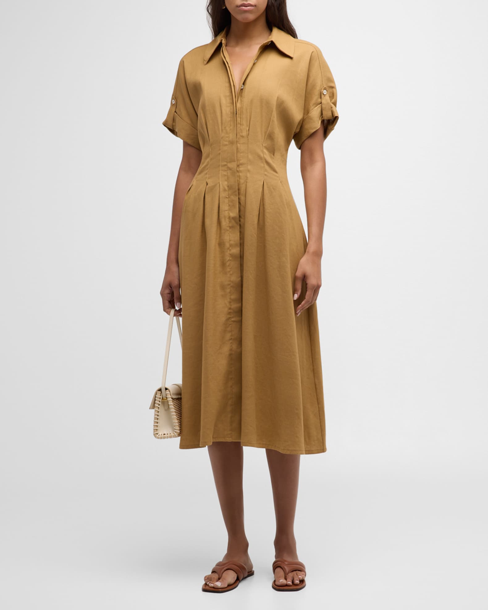Veronica Beard Adavi Waisted Button Front Midi Dress Neiman Marcus