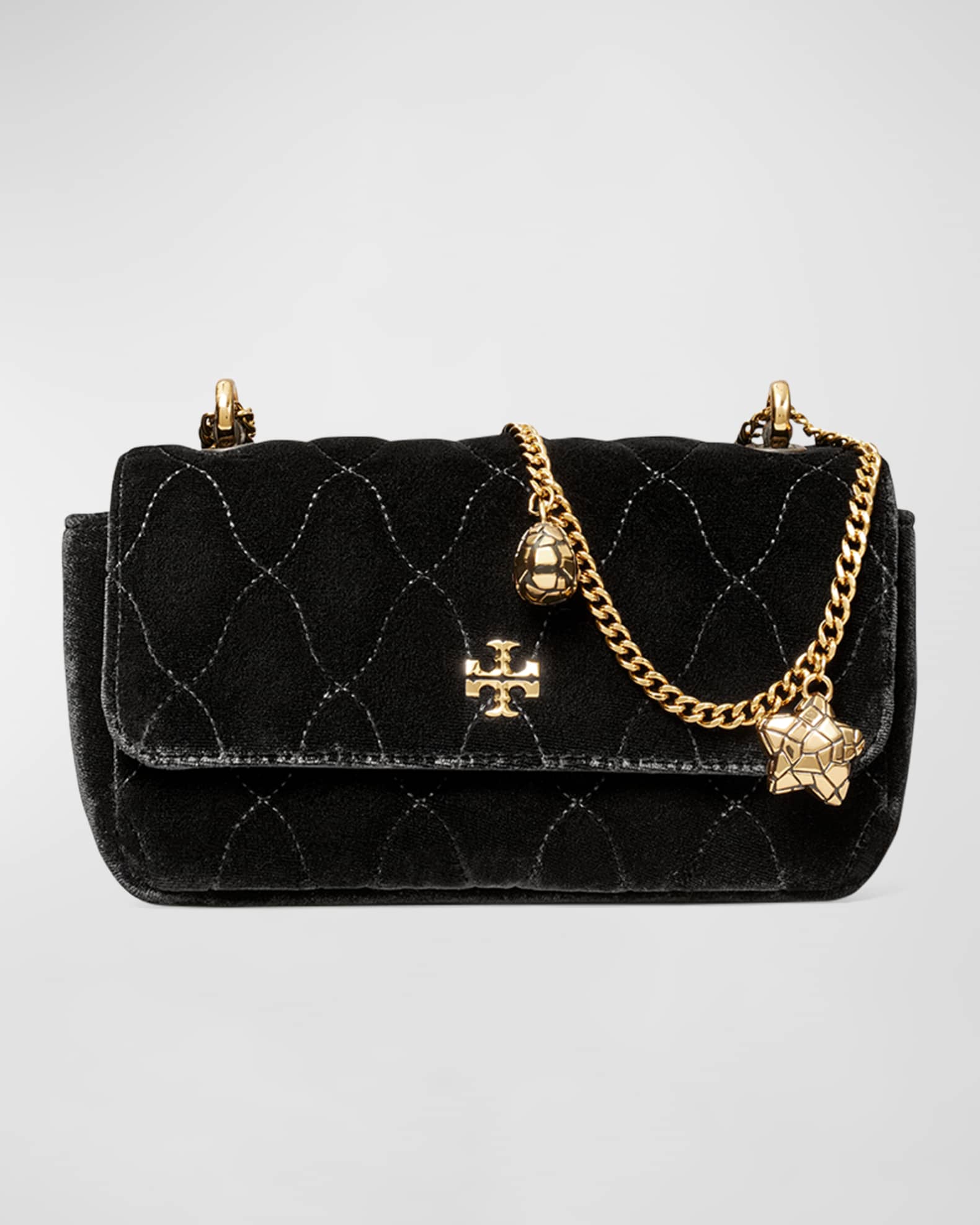 Tory Burch Kira Velvet Mini Flap Bag - Black/Gold