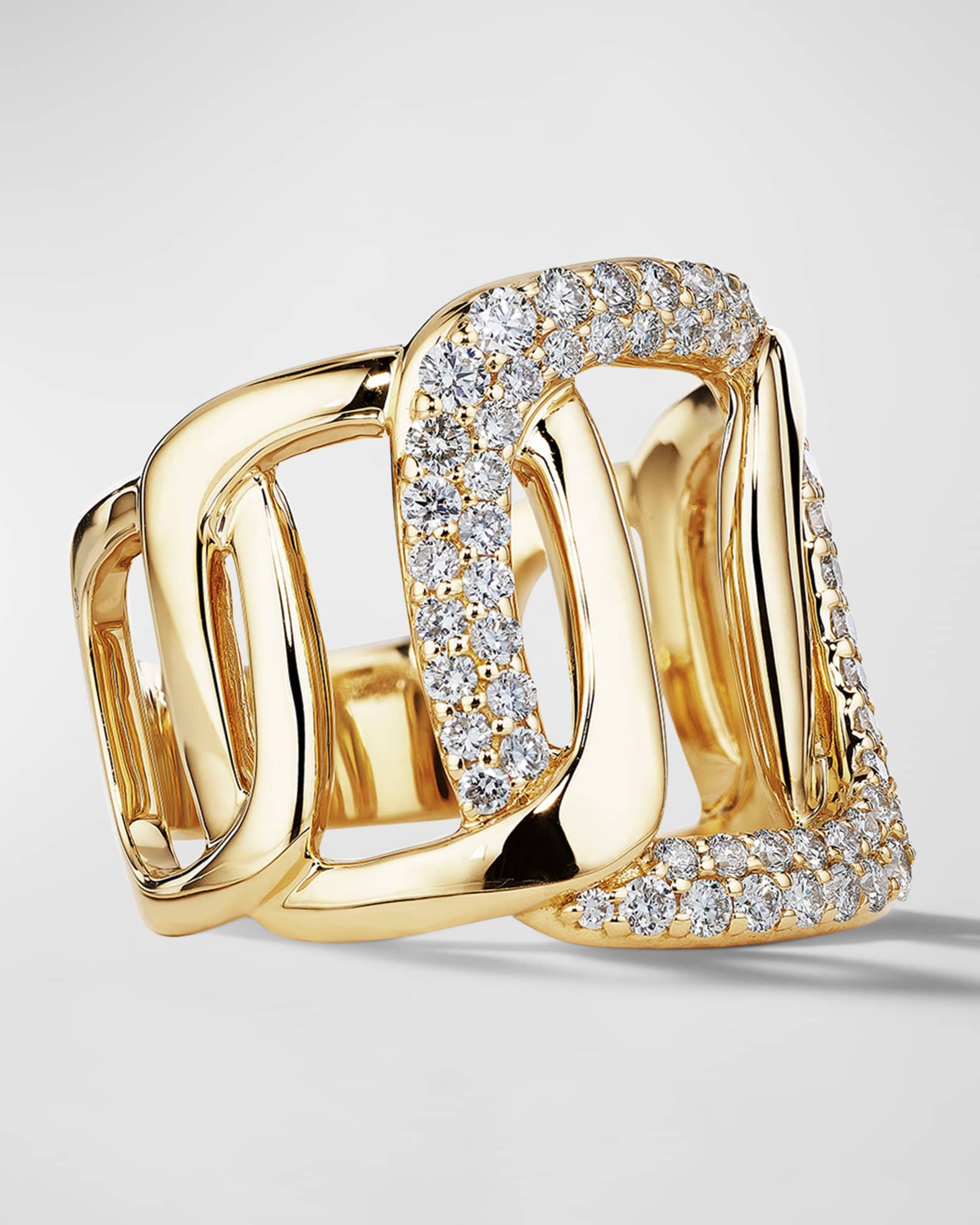 18K Yellow Gold 5 Link Pave Diamond Ring 1