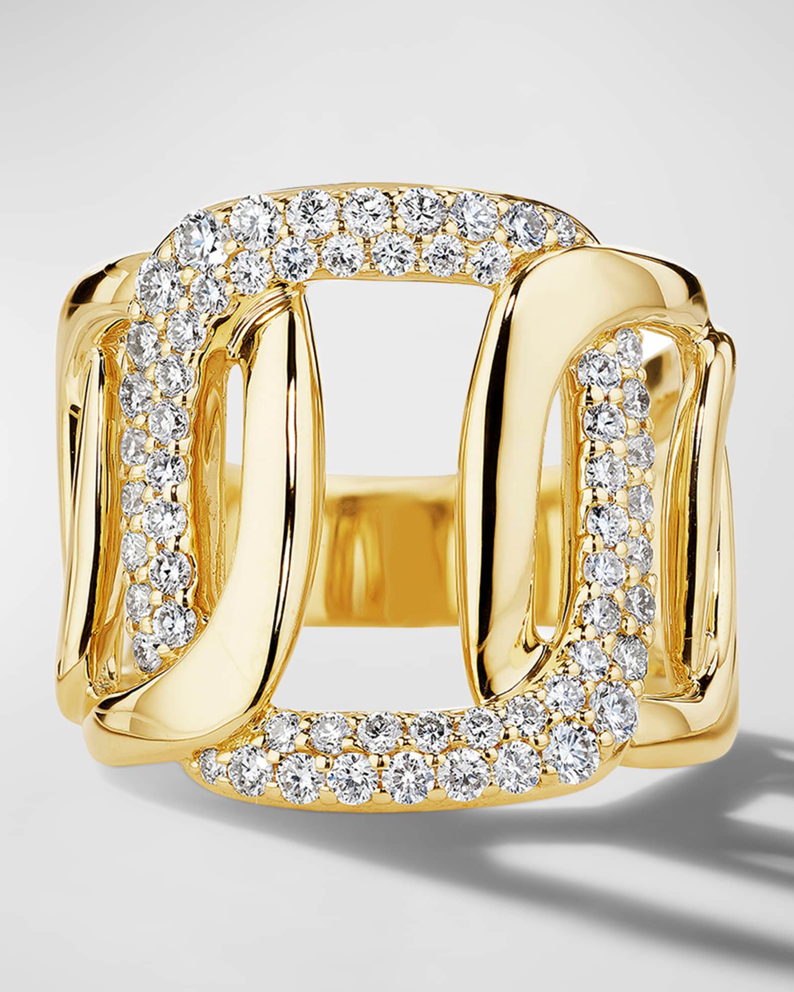 18K Yellow Gold 5 Link Pave Diamond Ring 0