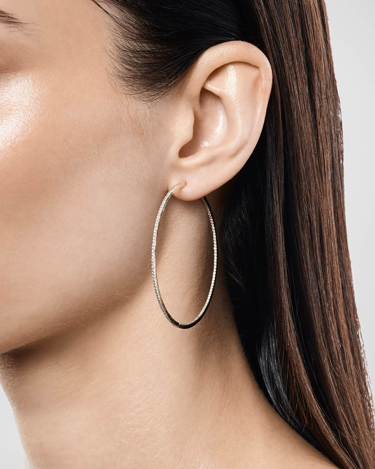 LANA Flawless Thin 14K Gold Hoop Earrings with Diamonds 55mm Neiman Marcus