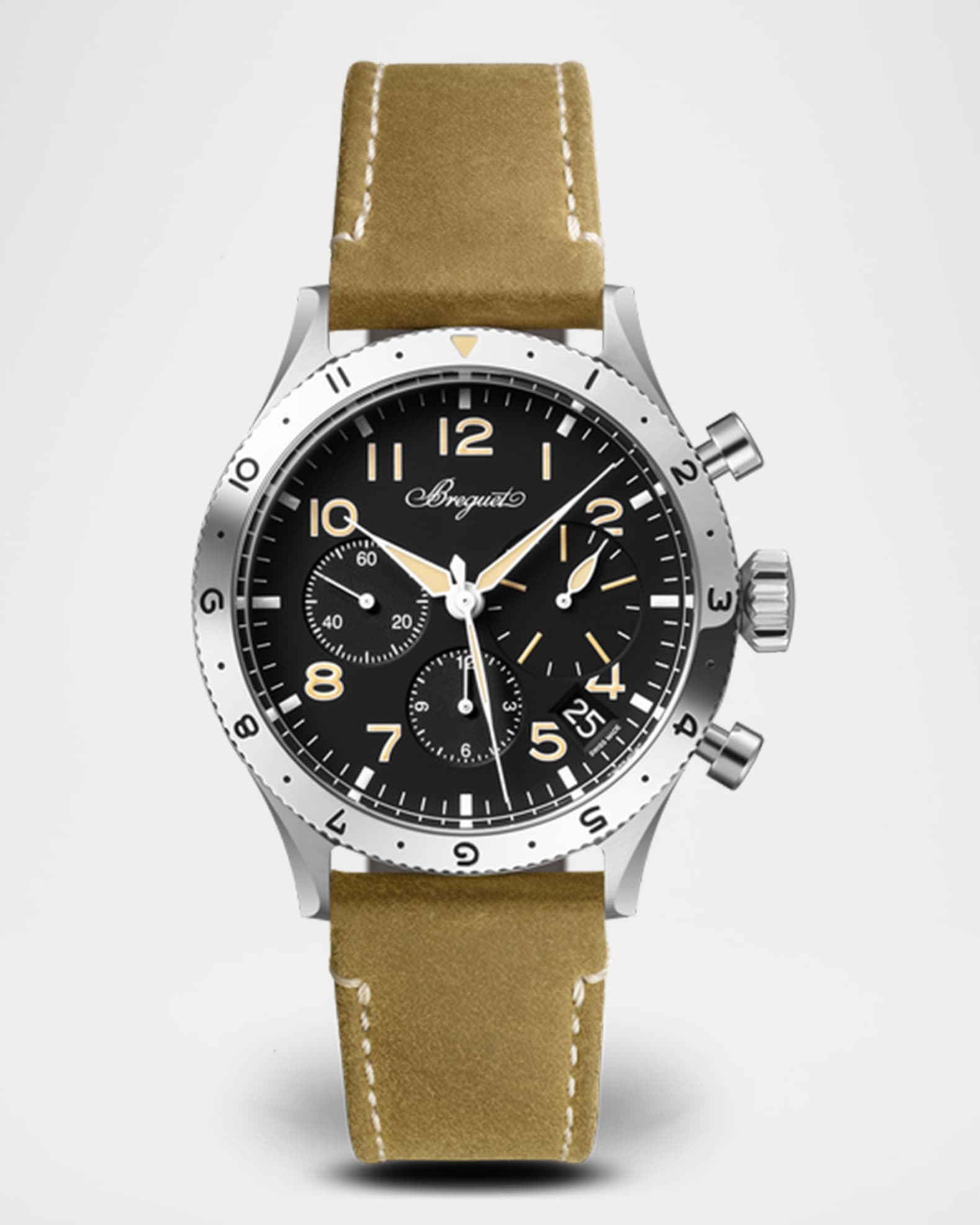 Stainless Steel Type XX 42mm Chronograph Watch with Brown Strap 0