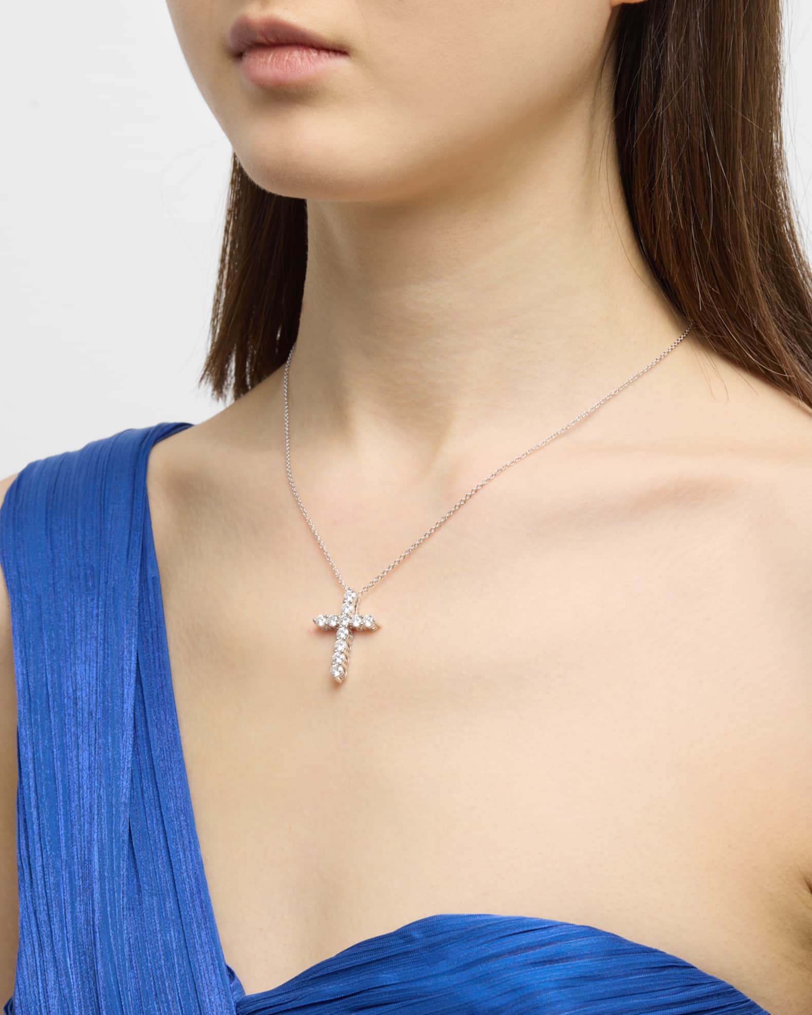 Lab Gown Diamond 18K White Gold Cross Pendant Necklace, 2.0tcw 1