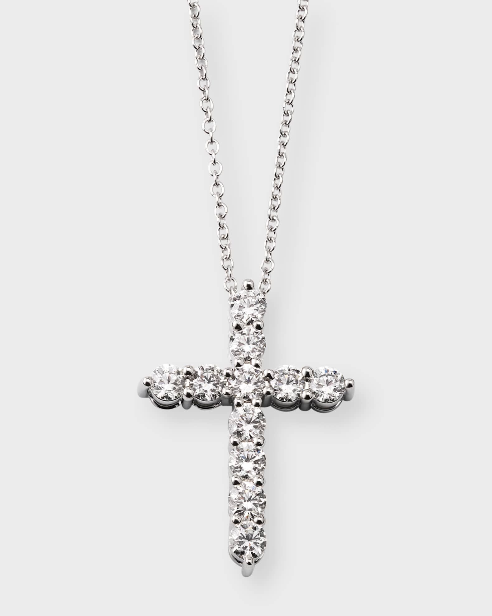 Lab Gown Diamond 18K White Gold Cross Pendant Necklace, 2.0tcw 0