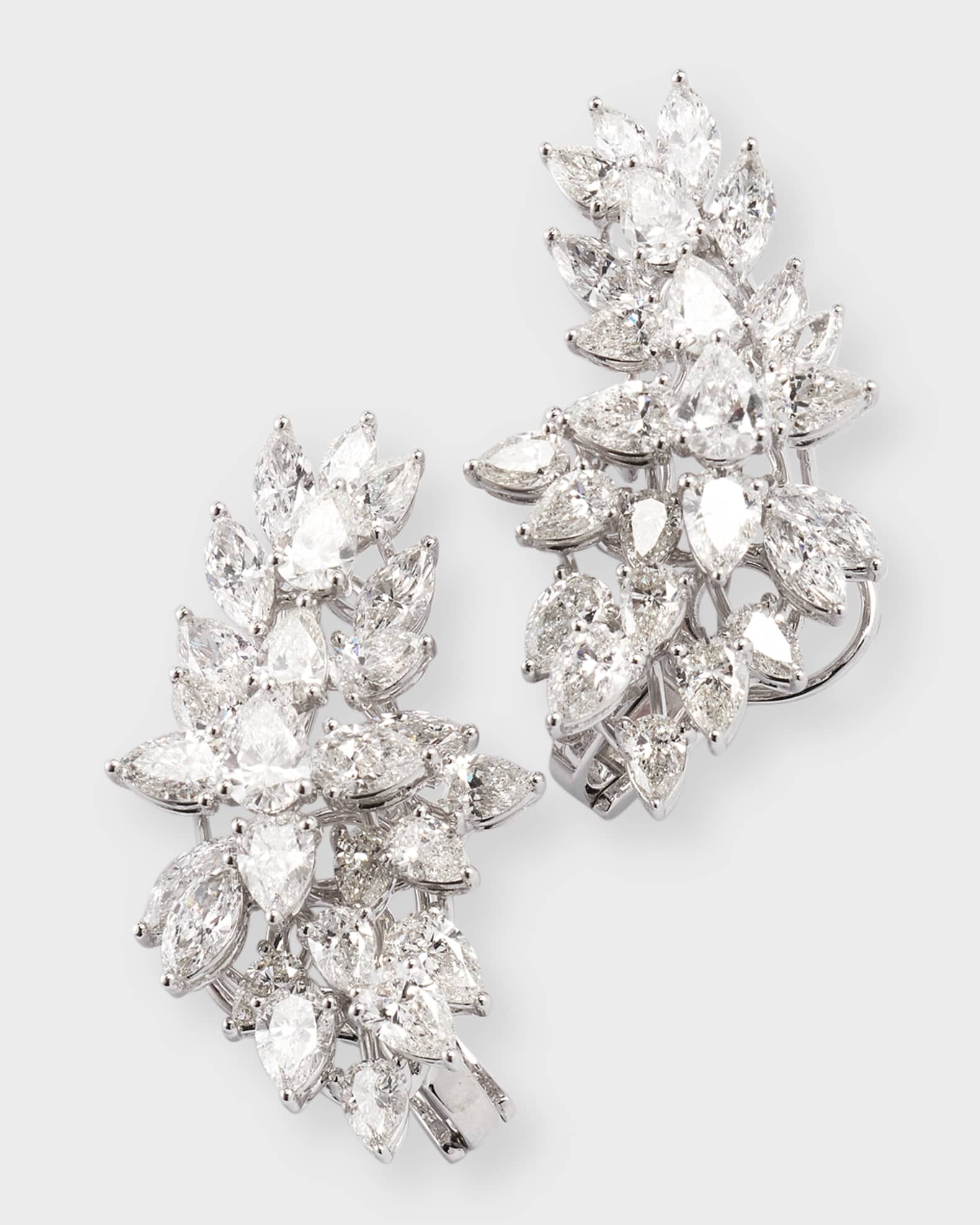 Lab Grown Diamond 18K White Gold Pear and Marquise Cluster Earrings 0
