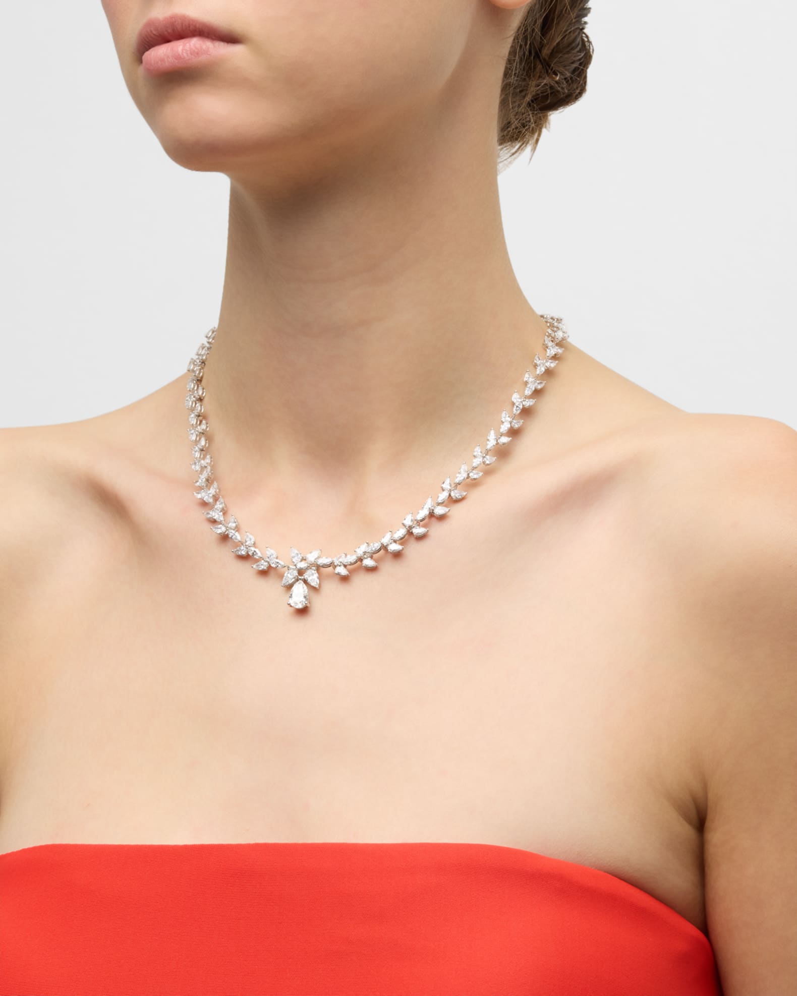 Lab Grown Diamond 18K White Gold Marquise and Pear Necklace, 17"L, 24.16ctw 1