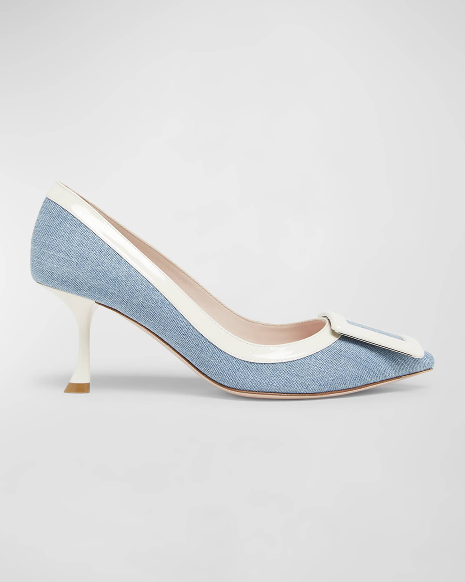 Roger Vivier Viv in the City Buckle Denim Pumps Neiman Marcus