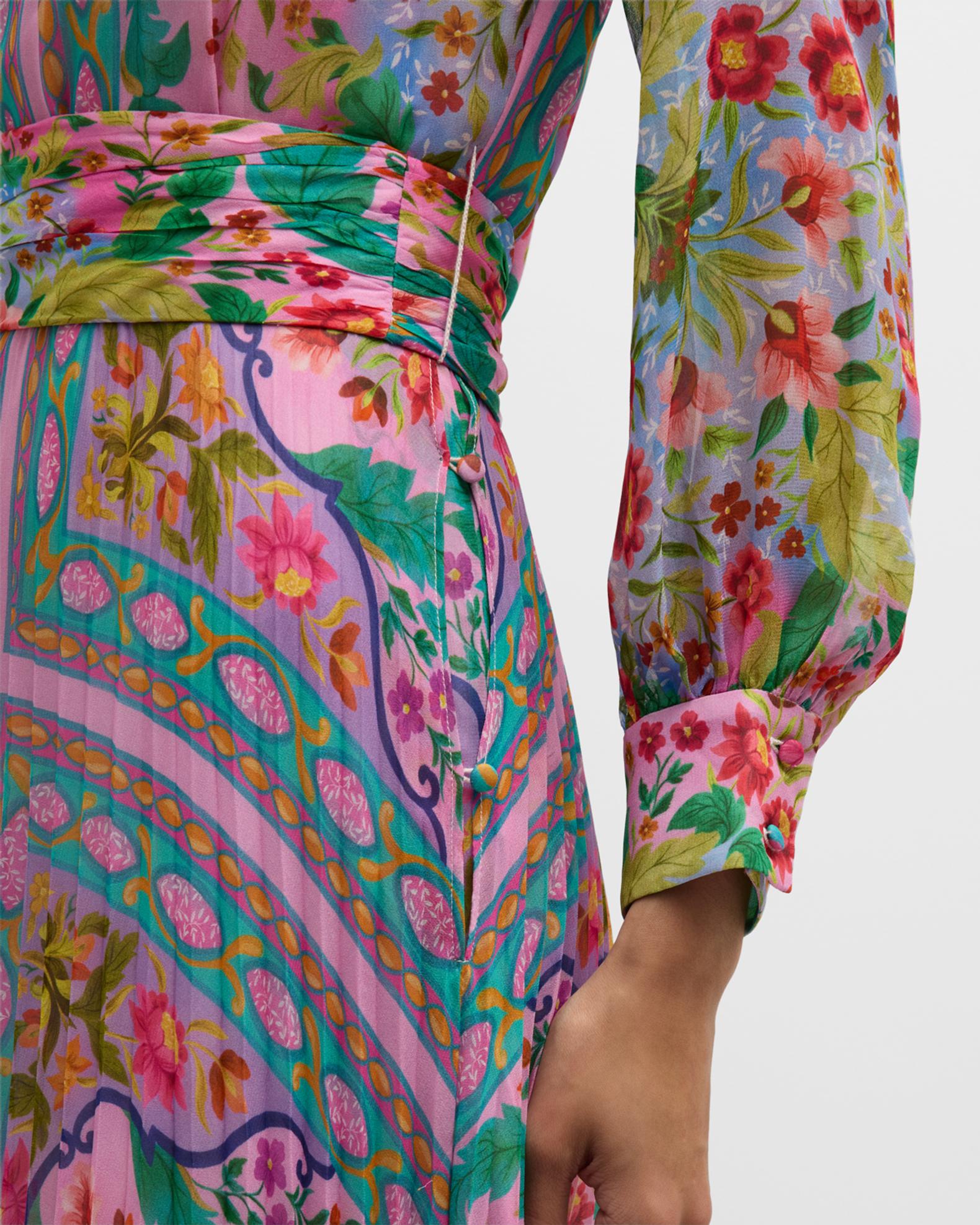 Rickie Freeman for Teri Jon Pleated Floral-Print Chiffon Gown | Neiman ...