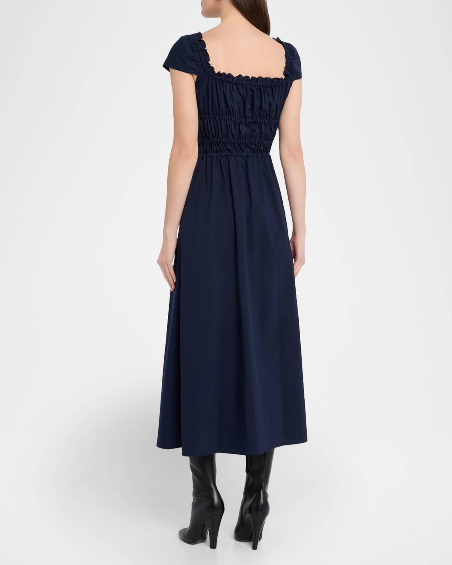 Altuzarra Lily Ruched Cap-Sleeve Midi Dress, Berry Blue, Women's, 4, Cocktail & Party Wedding Guest Dresses Cap-Sleeve Dresses