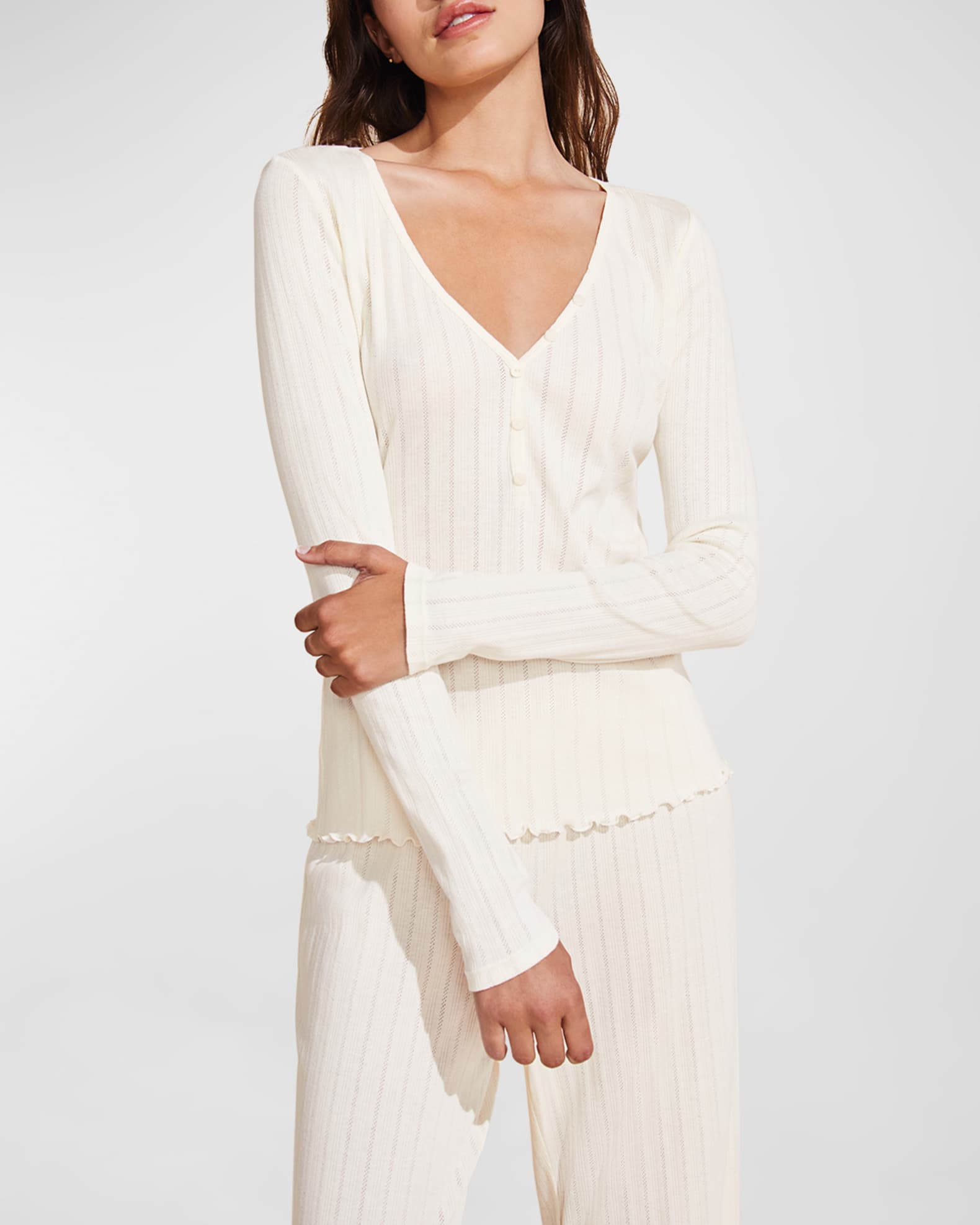 Pointelle V-Neck Henley 1