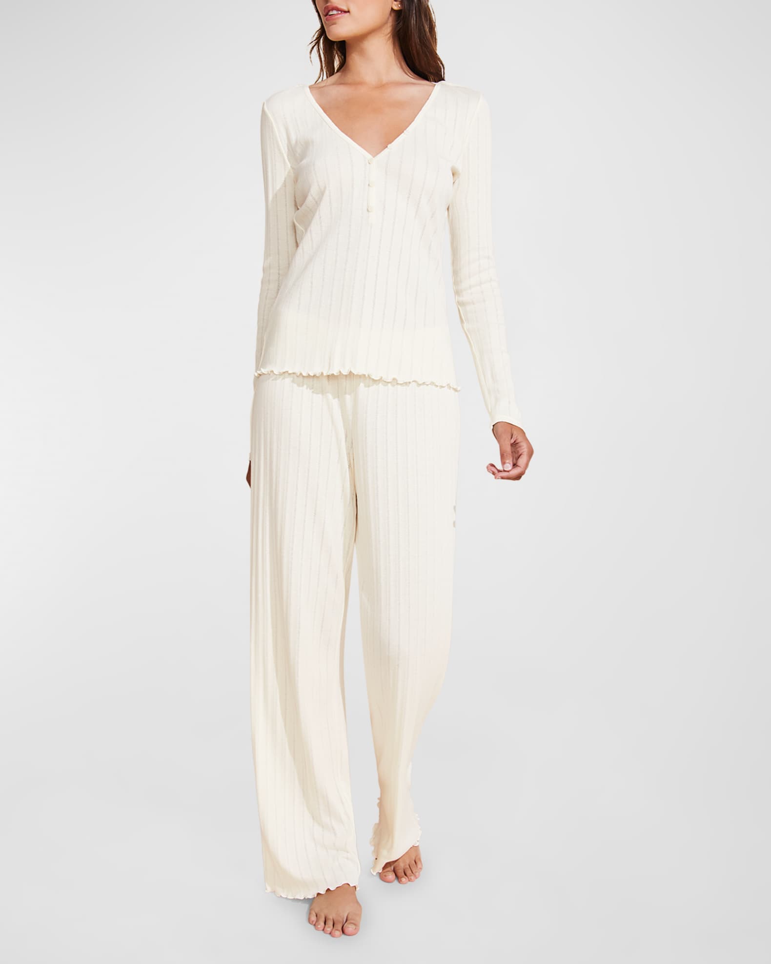 Pointelle V-Neck Henley 0