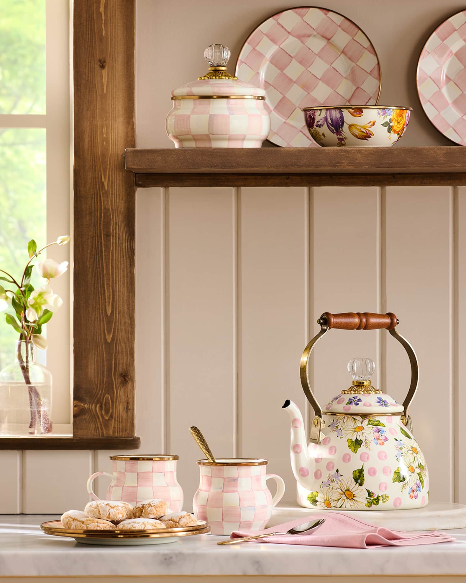 MacKenzie-Childs Rosy Check Enamel Squashed Pot | Neiman Marcus