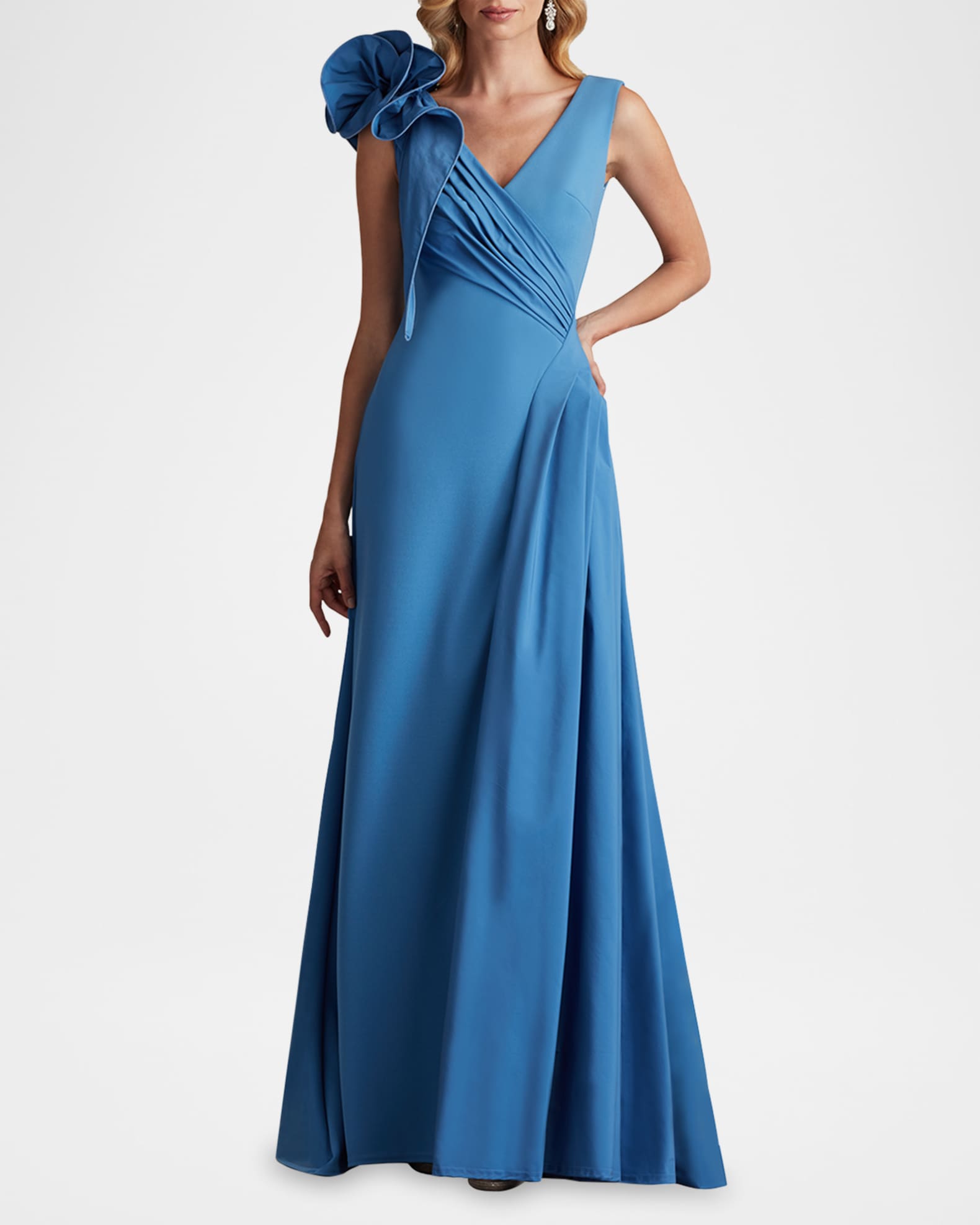 Sleeveless Draped Ruffle Crepe Gown 1