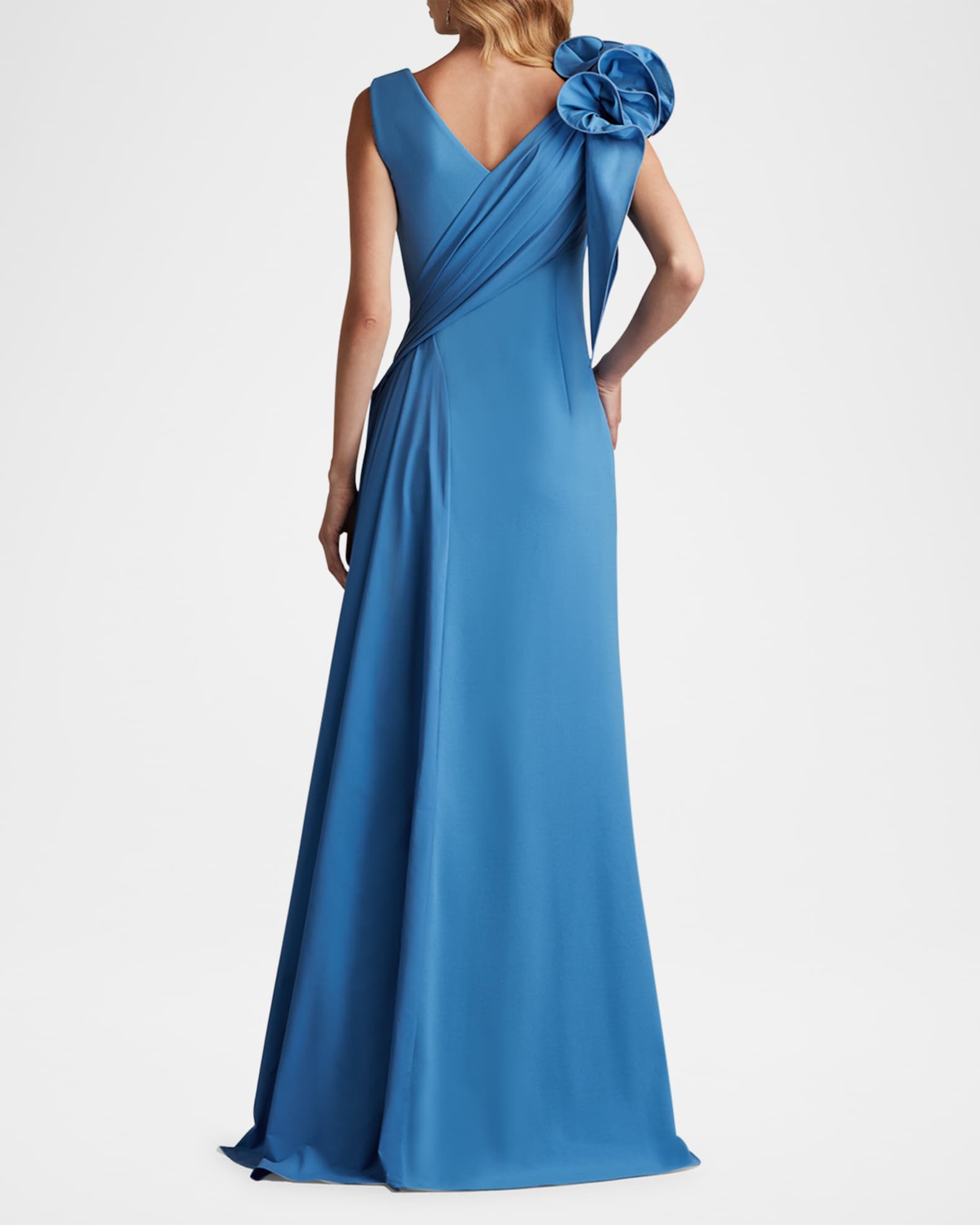 Tadashi Shoji Sleeveless Draped Ruffle Crepe Gown Blue Women s 16 Evening Formal Gala Gowns Mother of The Bride Groom Sleeveless Gowns